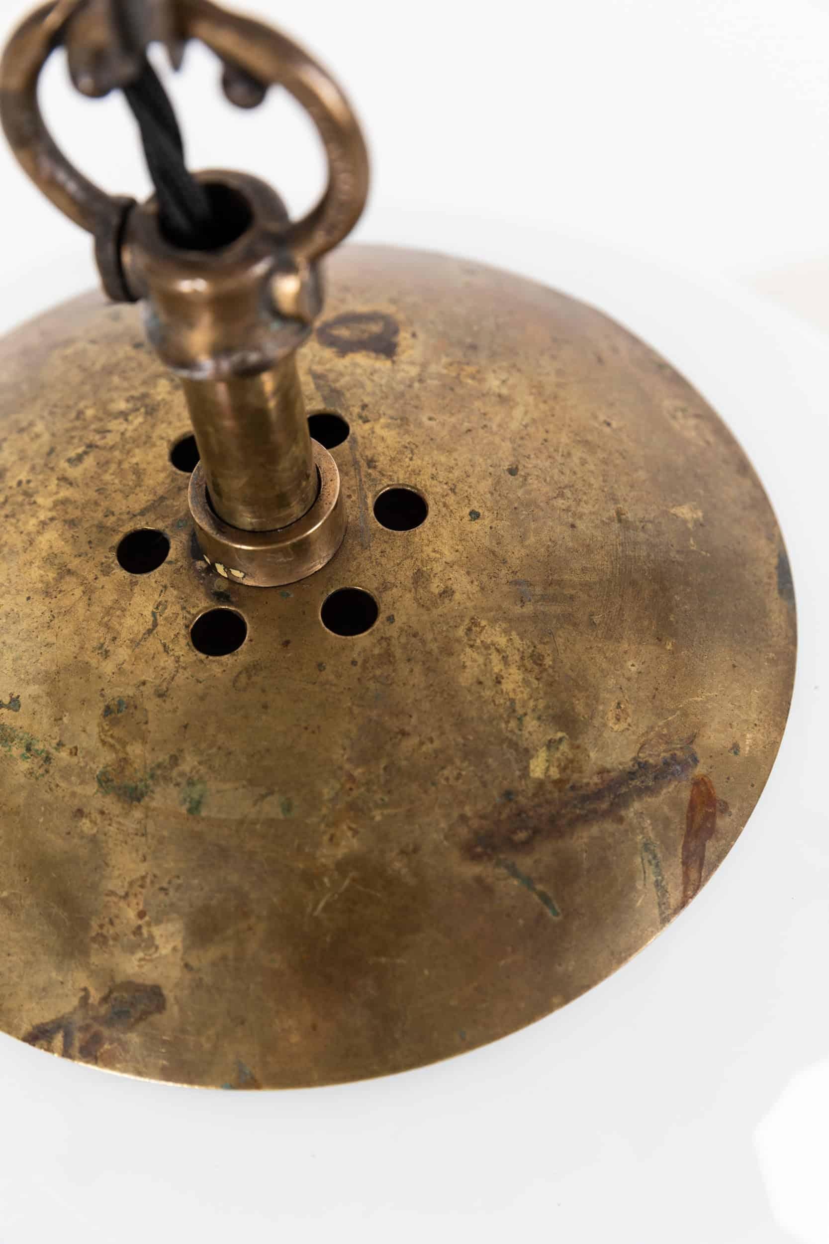 Pressed Large Antique GEC Art Deco Globe Round Opaline Glass Pendant Lamp, C.1920 For Sale