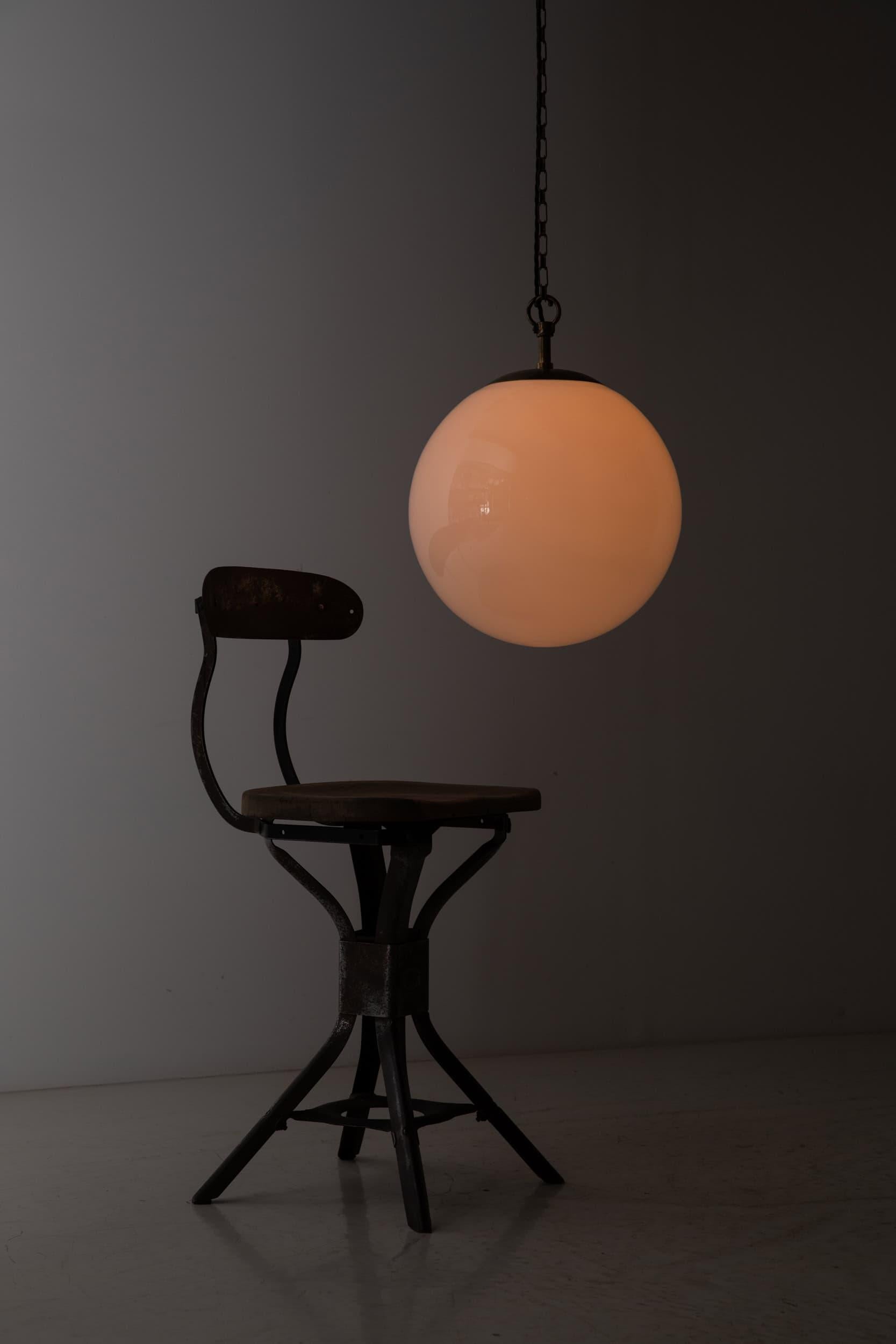 Early 20th Century Large Antique GEC Art Deco Globe Round Opaline Glass Pendant Lamp, C.1920 For Sale