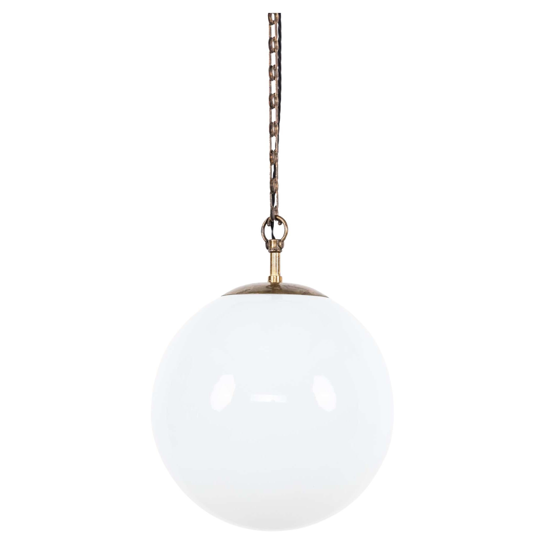 Large Antique GEC Art Deco Globe Round Opaline Glass Pendant Lamp, C.1920 For Sale