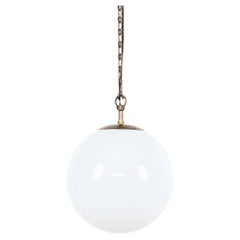Large Antique GEC Art Deco Globe Round Opaline Glass Pendant Lamp, C.1920