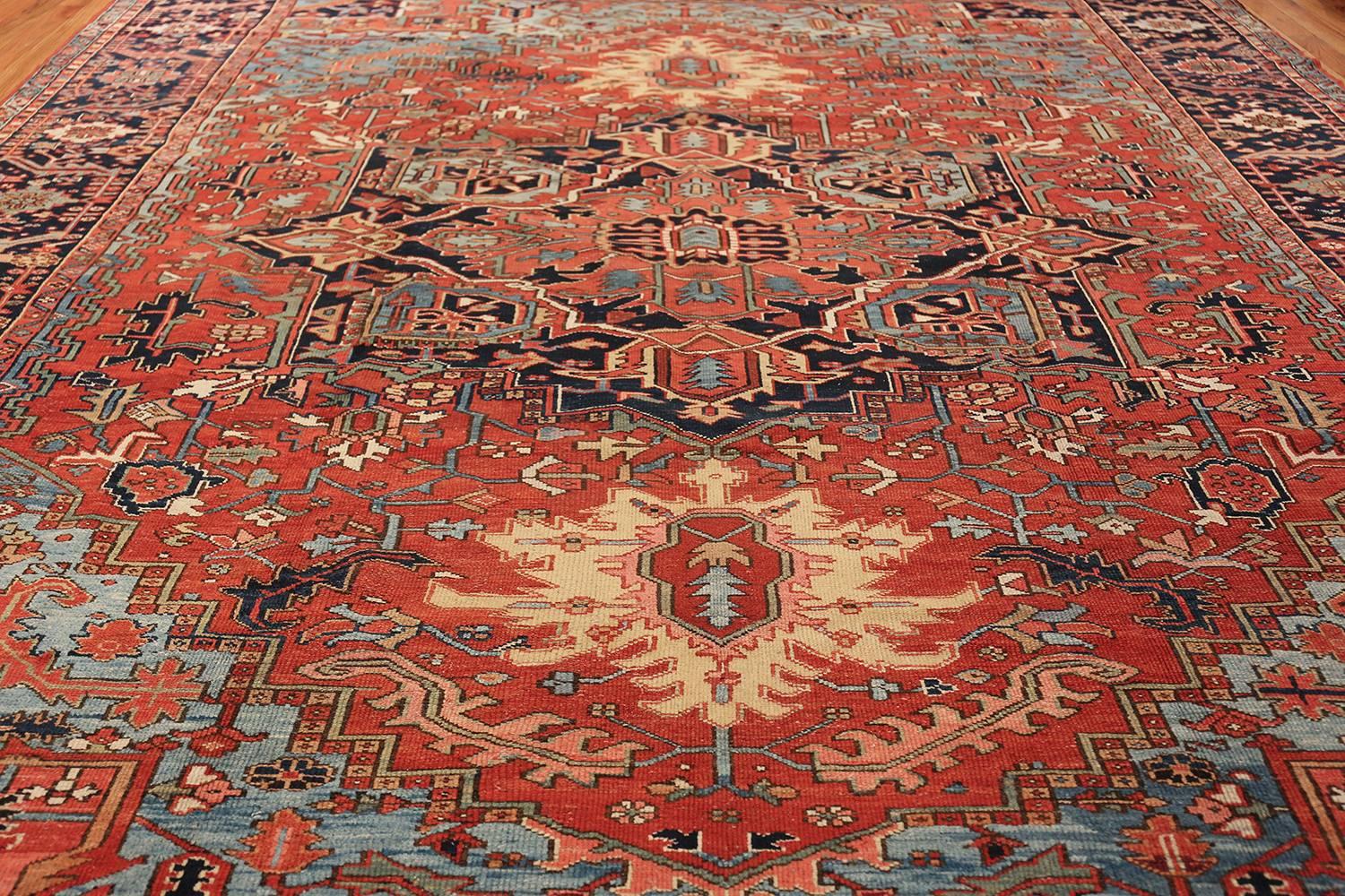 Hand-Knotted Large Antique Geometric Heriz Persian Rug