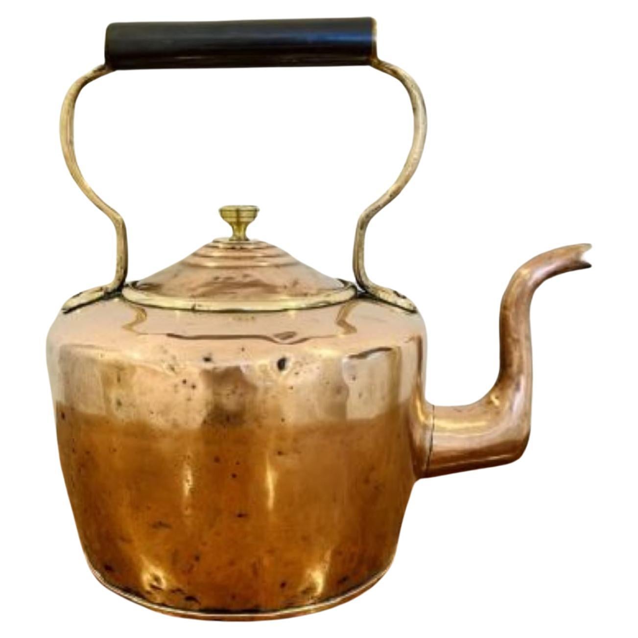 Large antique George III copper kettle For Sale