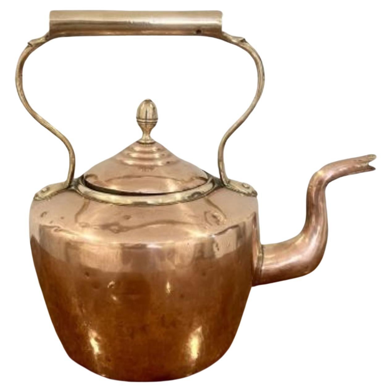 Large antique George III copper kettle 