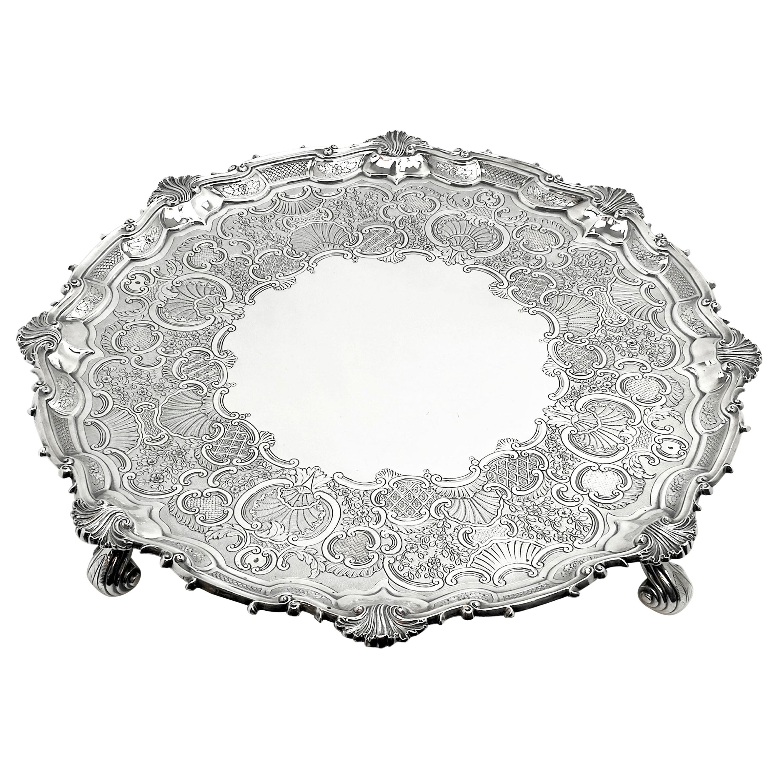Large Antique George III Georgian Sterling Silver Salver / Tray 1819 Platter