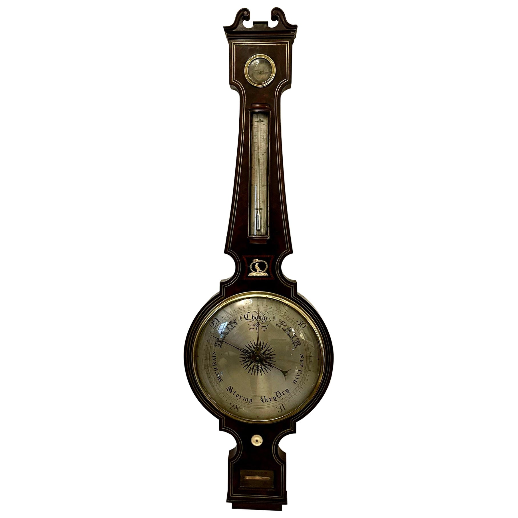 Large Antique George III Quality Brass Inlaid Mahogany Banjo Barometer