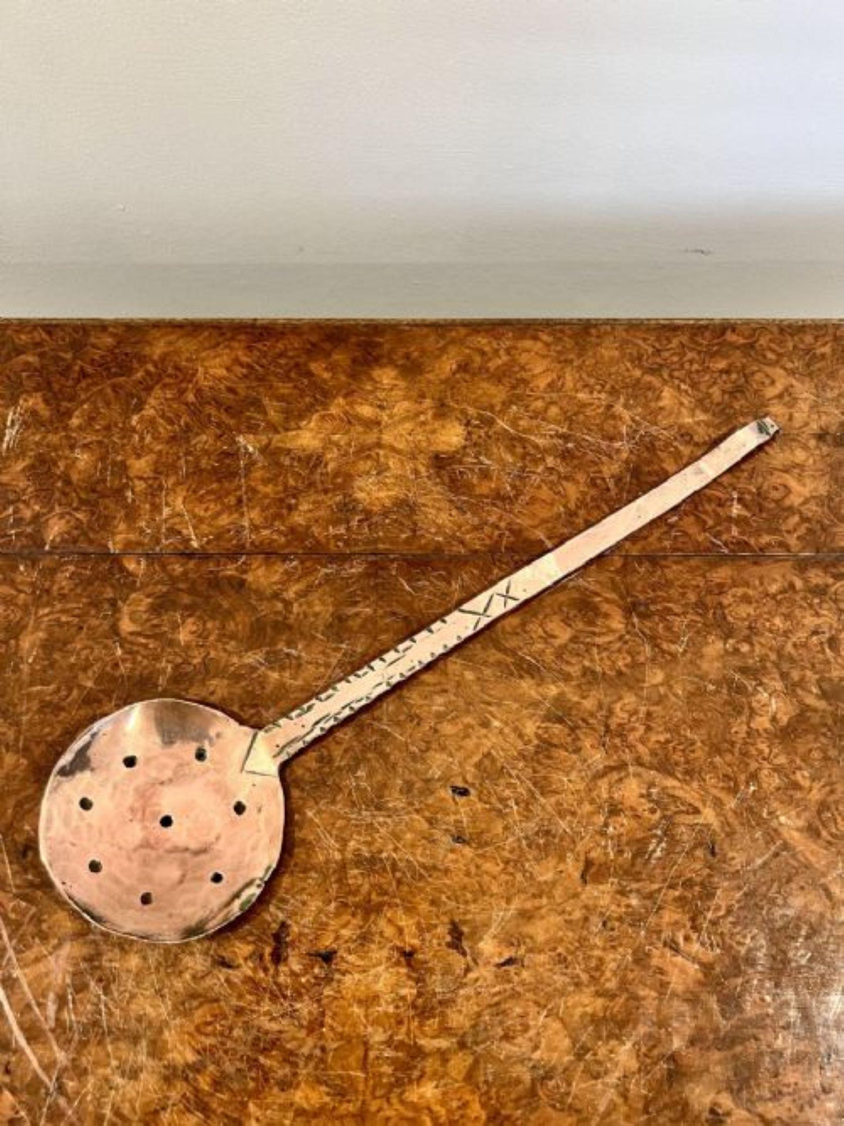Copper Large antique George III quality copper pan with a copper skimmer  For Sale
