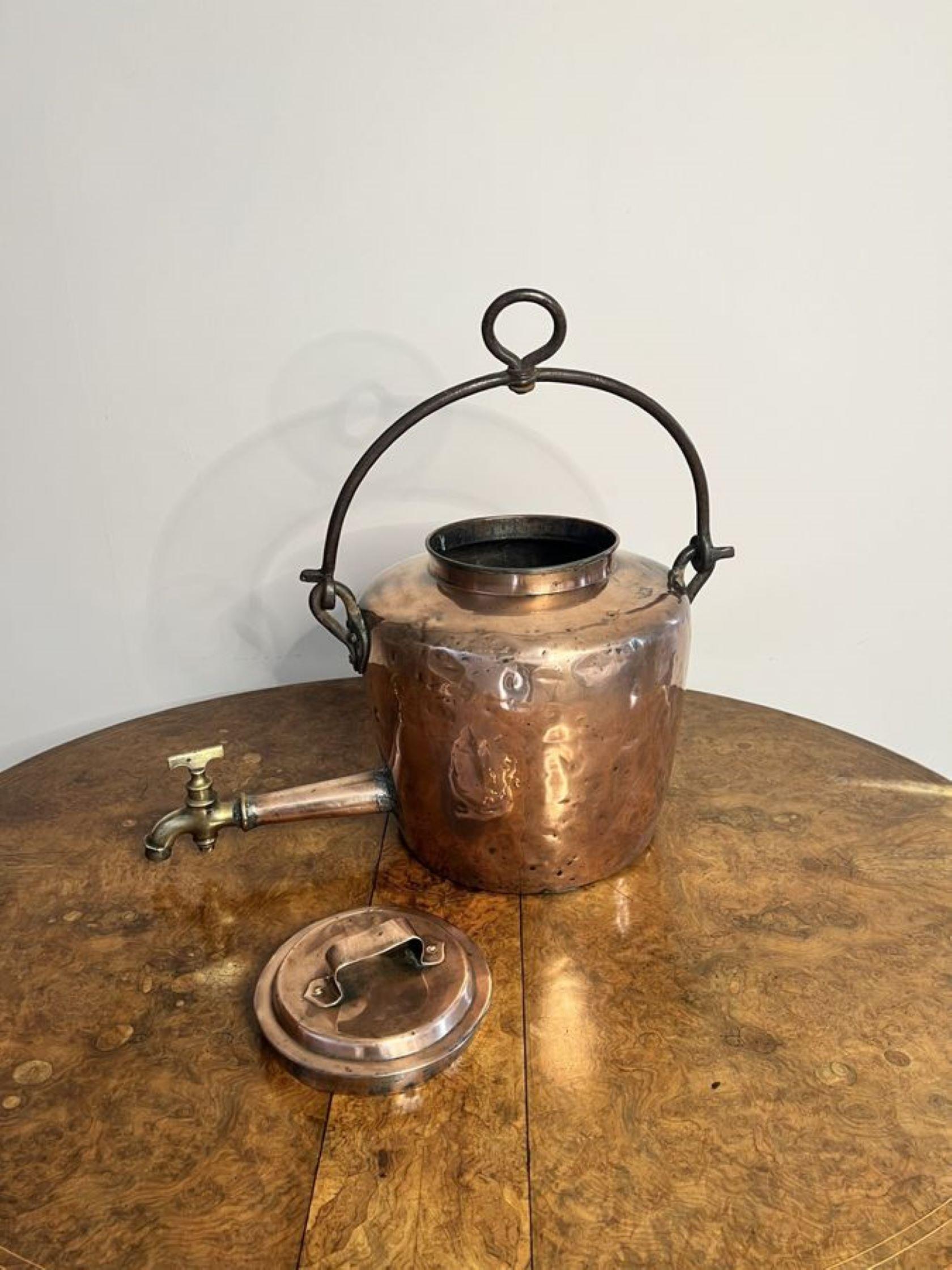 19th Century Large antique George III quality hanging copper water urn For Sale