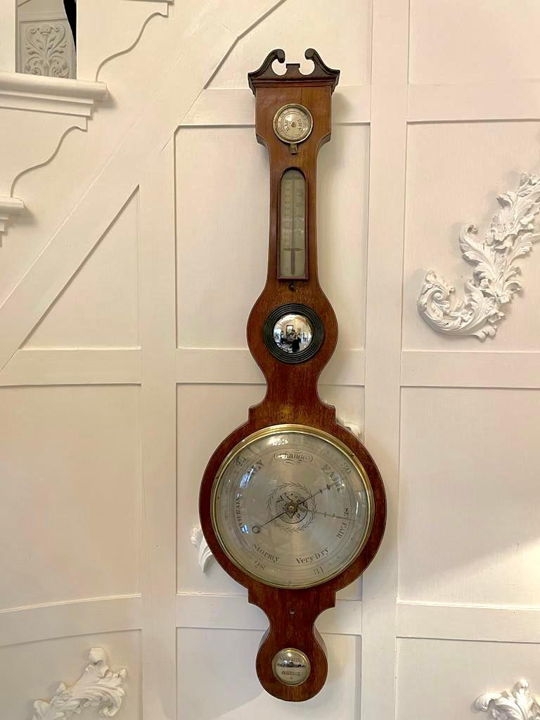 English Large Antique George III Quality Mahogany Banjo Barometer For Sale