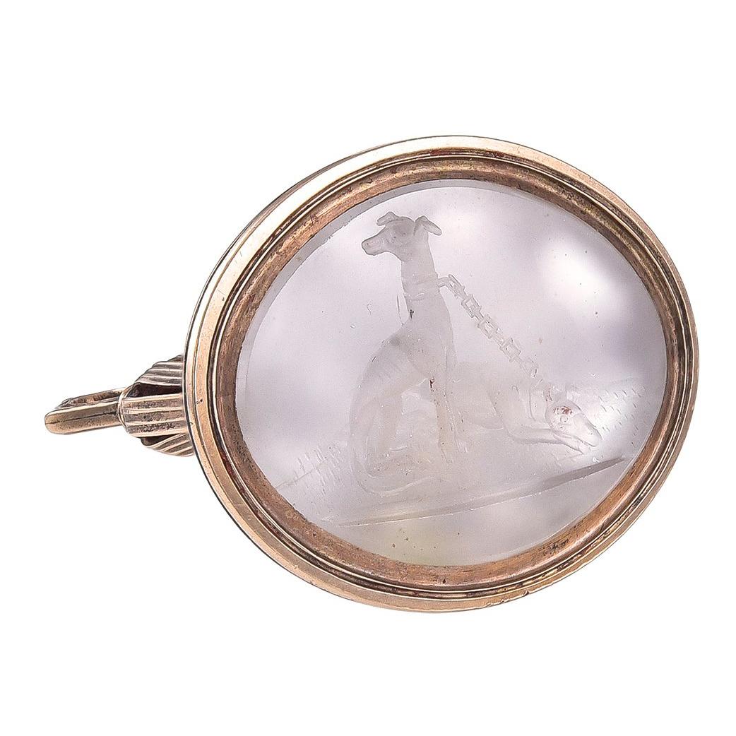 Large Antique Georgian 18 Karat Gold and White Agate Intaglio Fob Seal For Sale