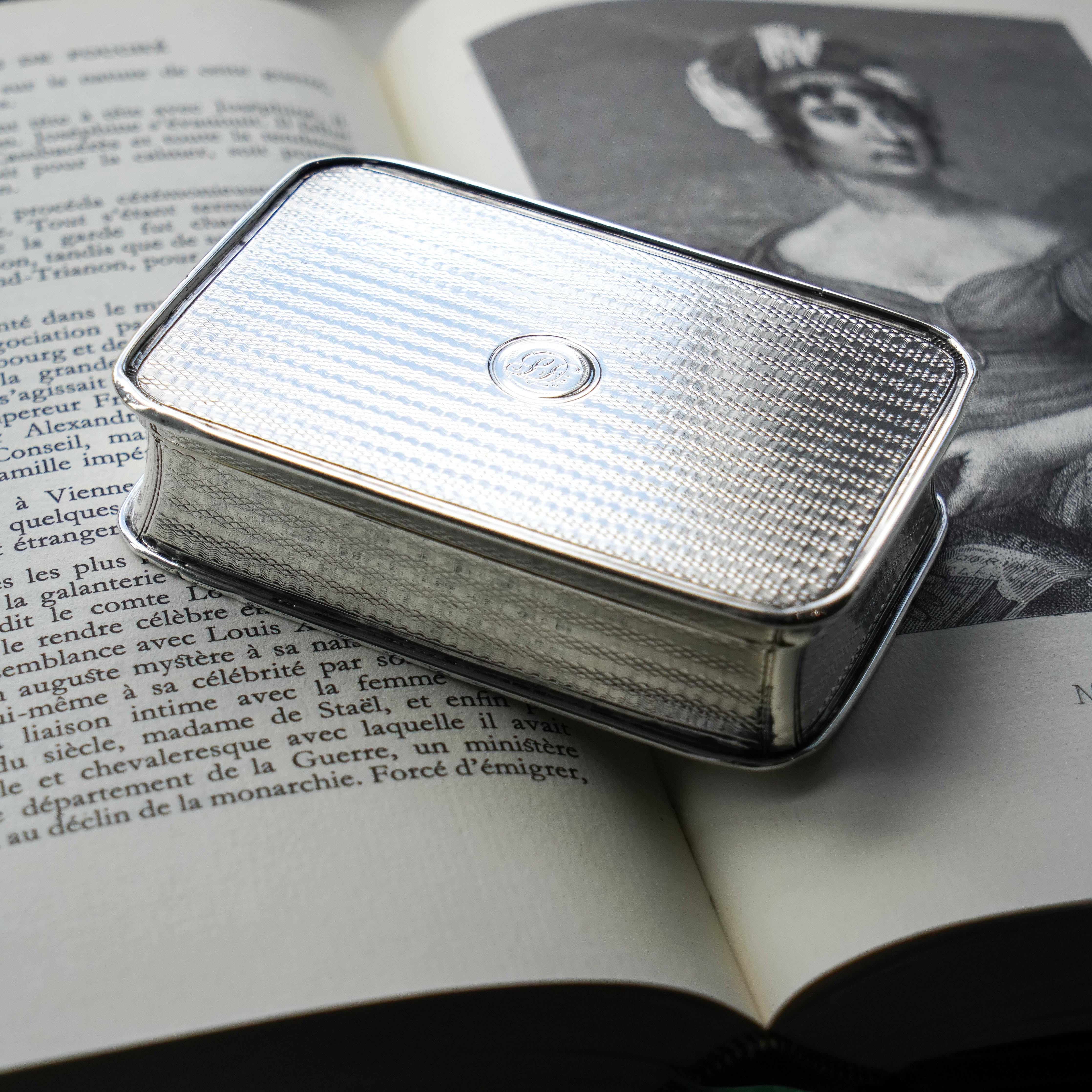 Large Antique Georgian Solid Silver Snuff Box with Engine Turned Motifs ...