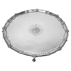 Large Antique Georgian Sterling Silver Salver 1770 Round Platter Tray
