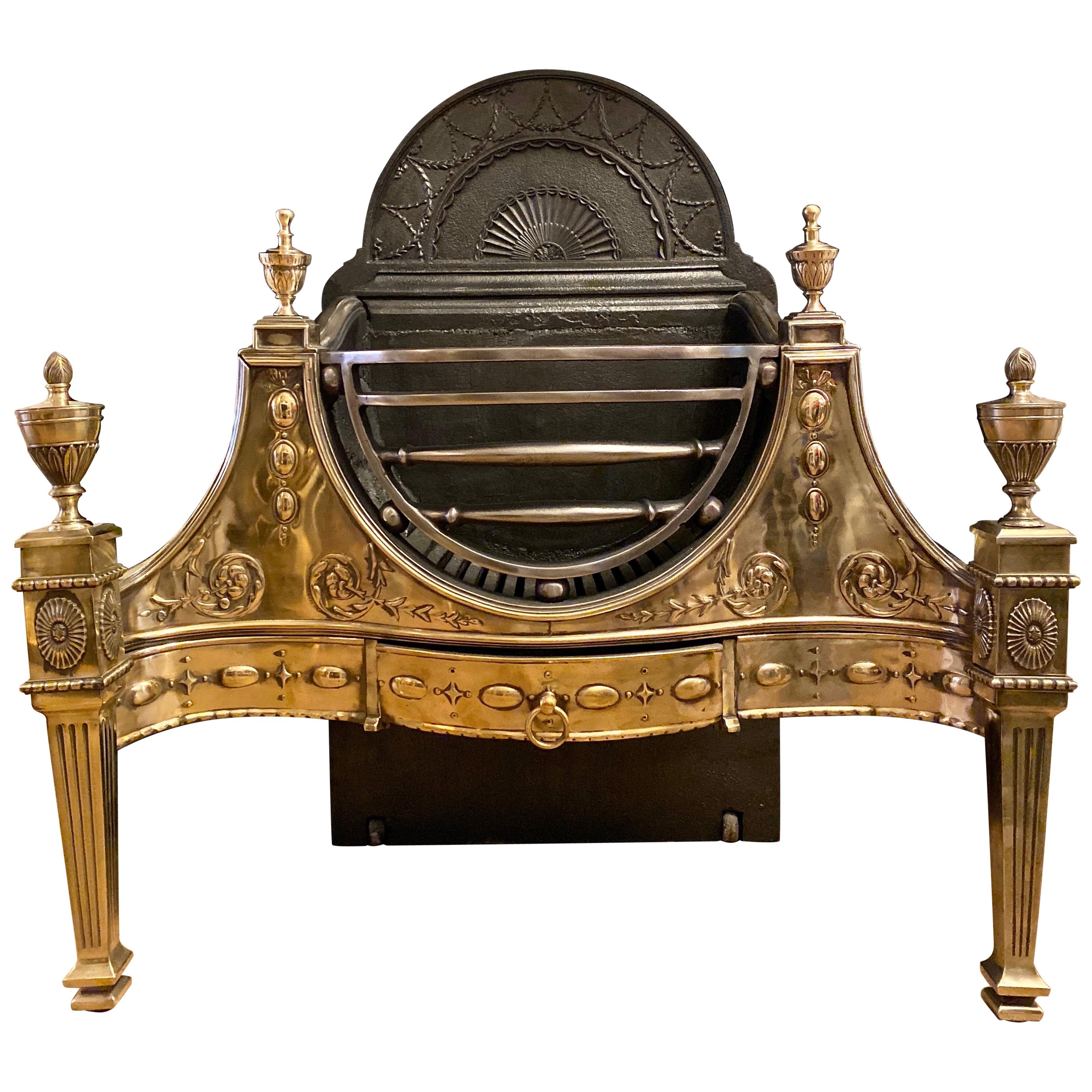 Large Antique Georgian Style Brass Fire Grate by Carron