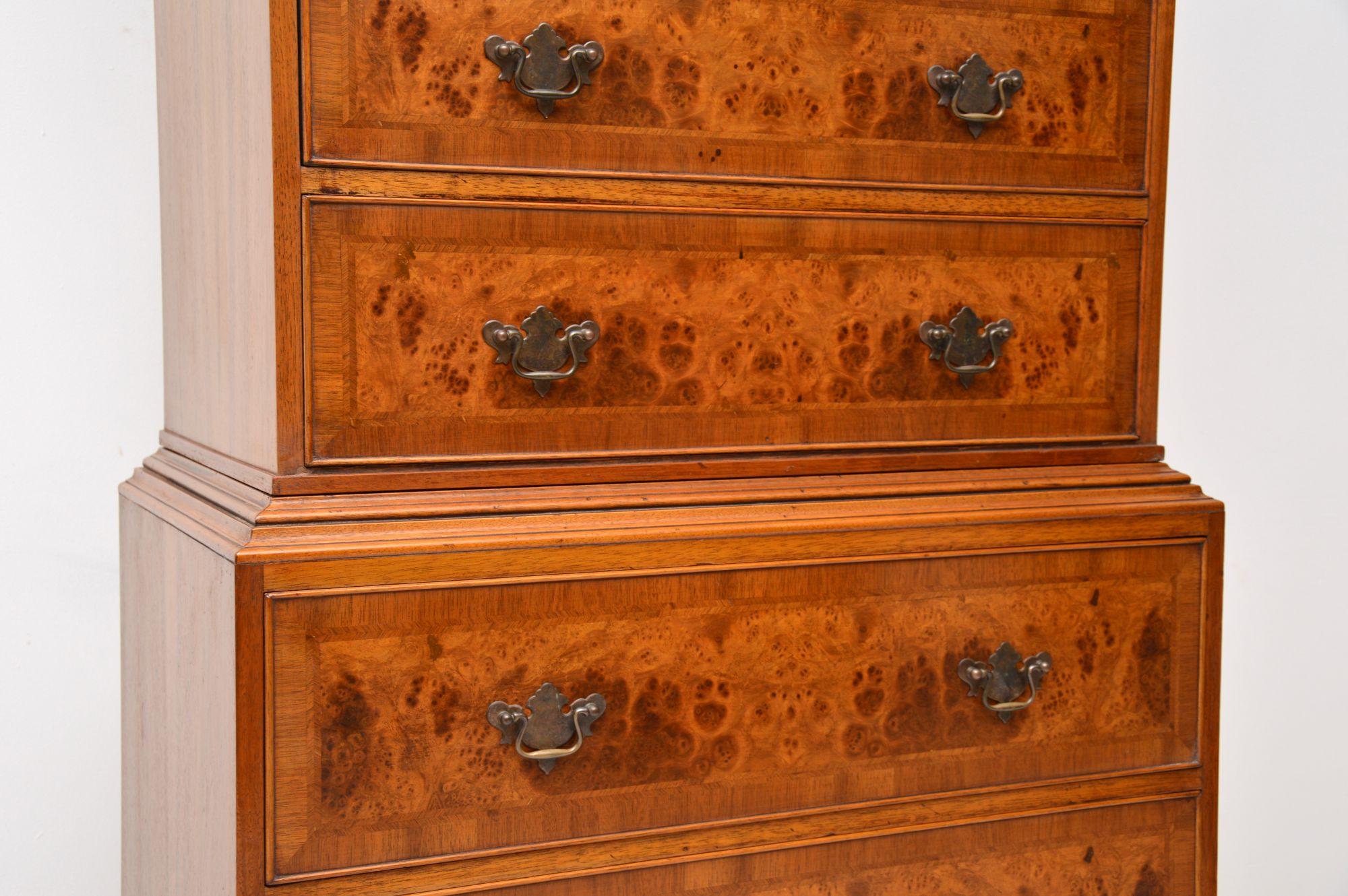 Large Antique Georgian Style Burr Walnut Chest on Chest In Good Condition In London, GB