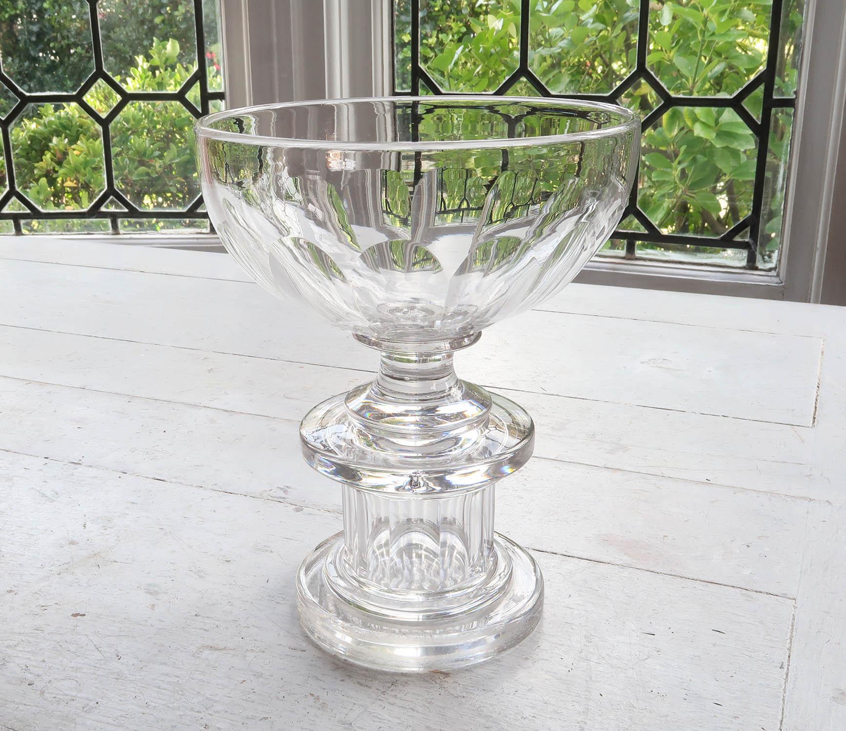  Large Antique Georgian Style Glass Pedestal Bowl, English, 19th Century In Good Condition For Sale In St Annes, Lancashire