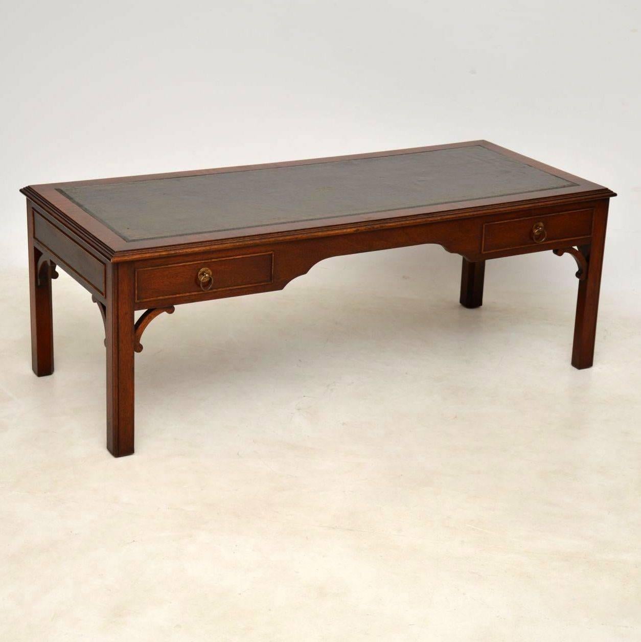 Large Antique Georgian Style Mahogany Leather Top Coffee Table 4