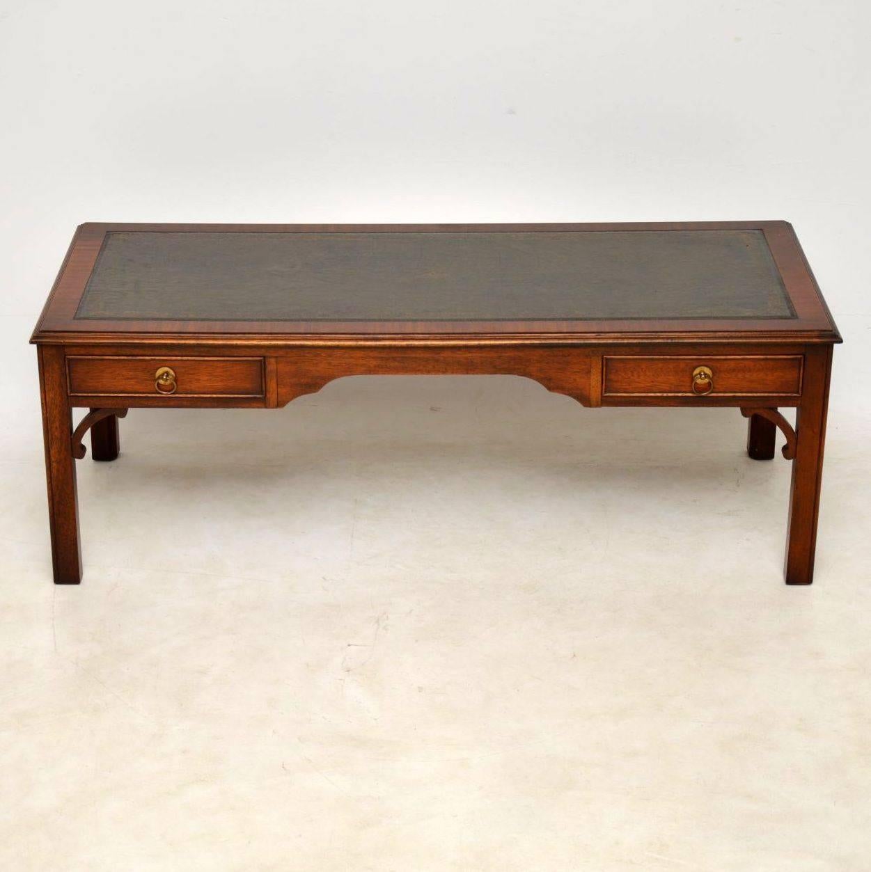 antique mahogany leather top coffee table
