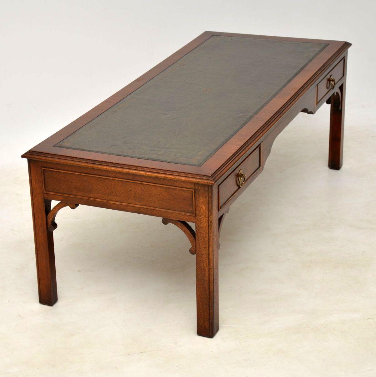 British Large Antique Georgian Style Mahogany Leather Top Coffee Table