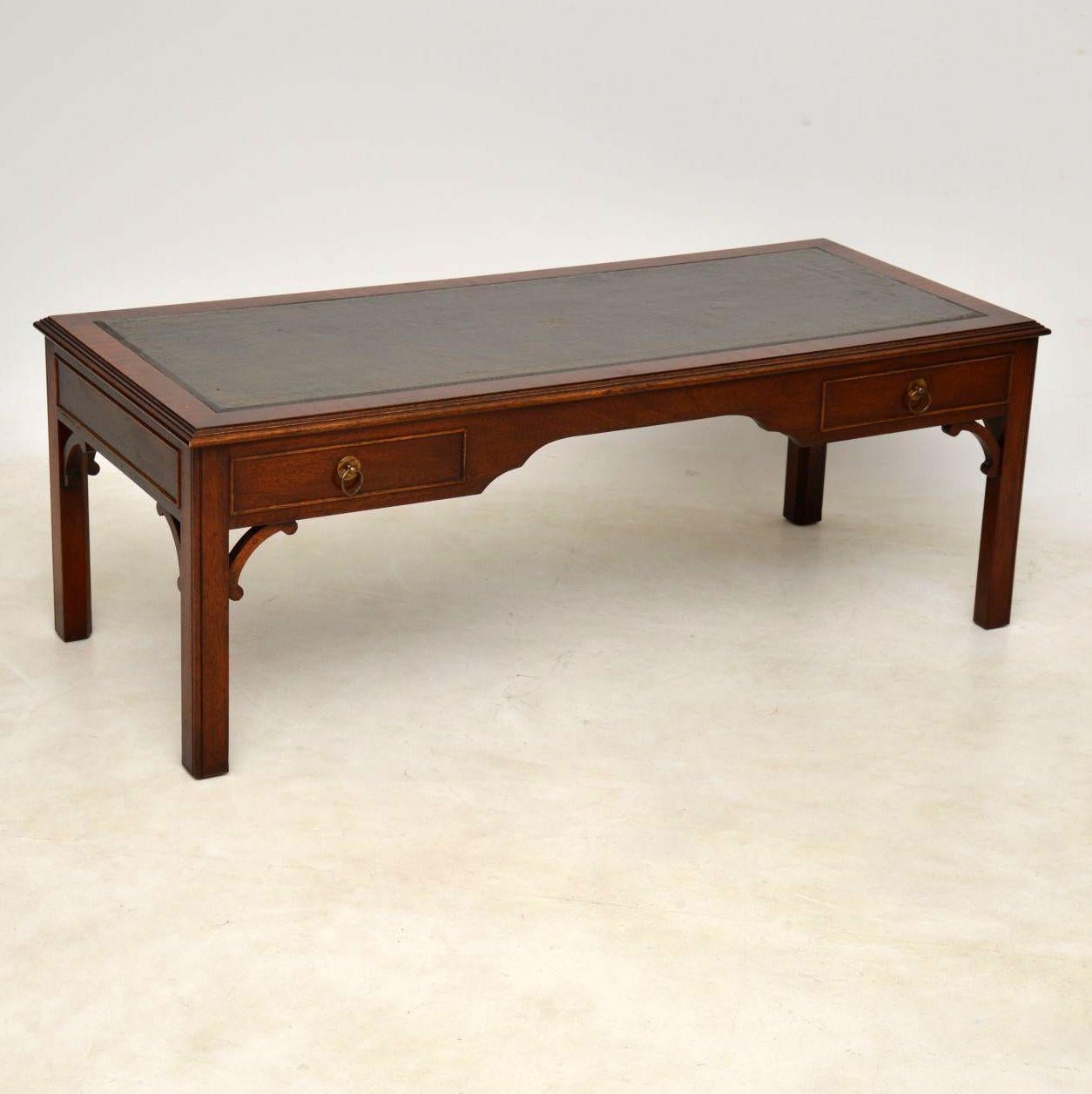 Mid-20th Century Large Antique Georgian Style Mahogany Leather Top Coffee Table