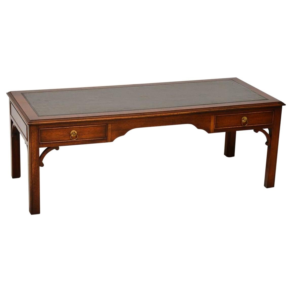 Large Antique Georgian Style Mahogany Leather Top Coffee Table