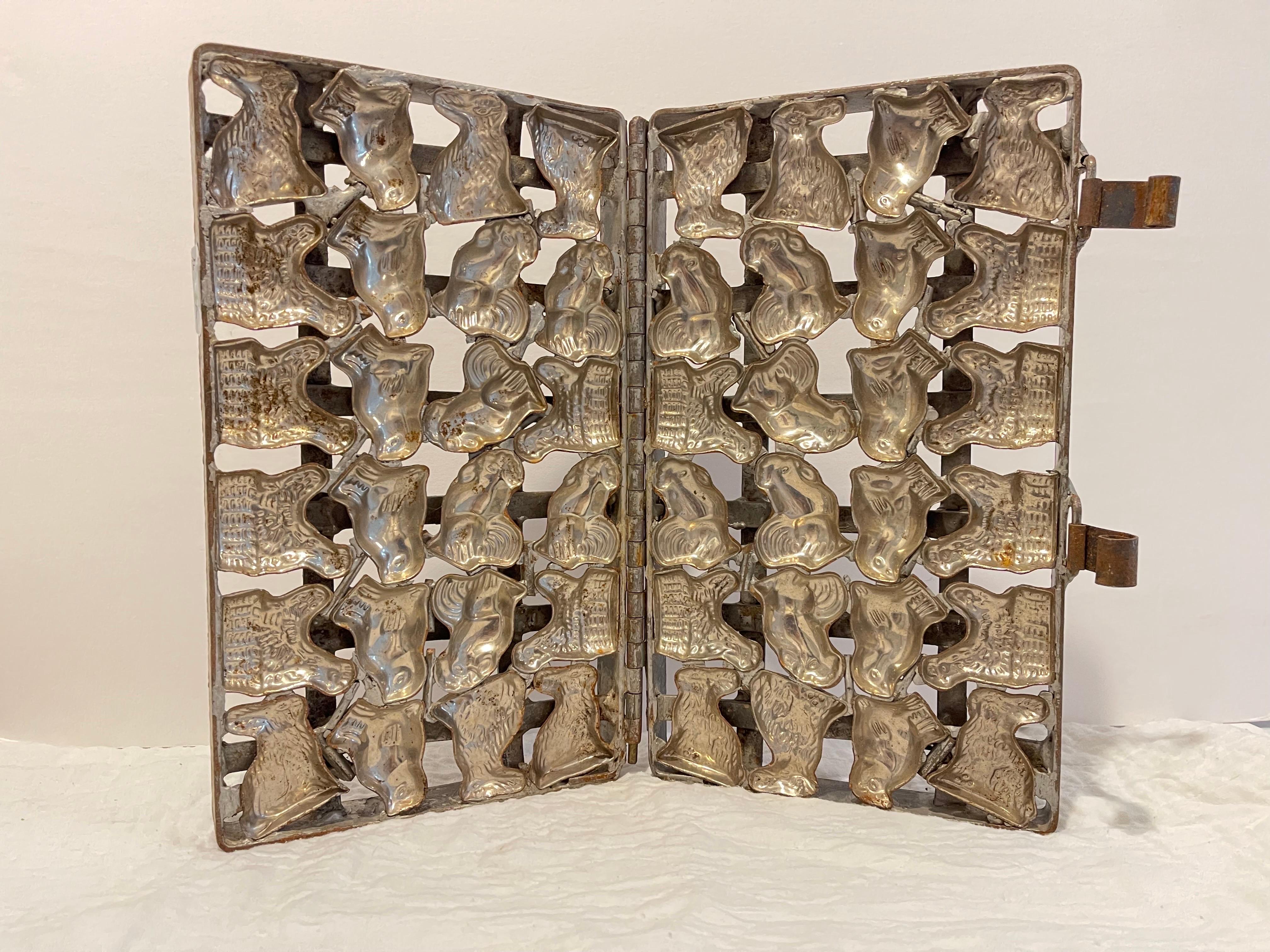 Large Antique German Chocolate Mold with Bunnies and Chickens  For Sale 11