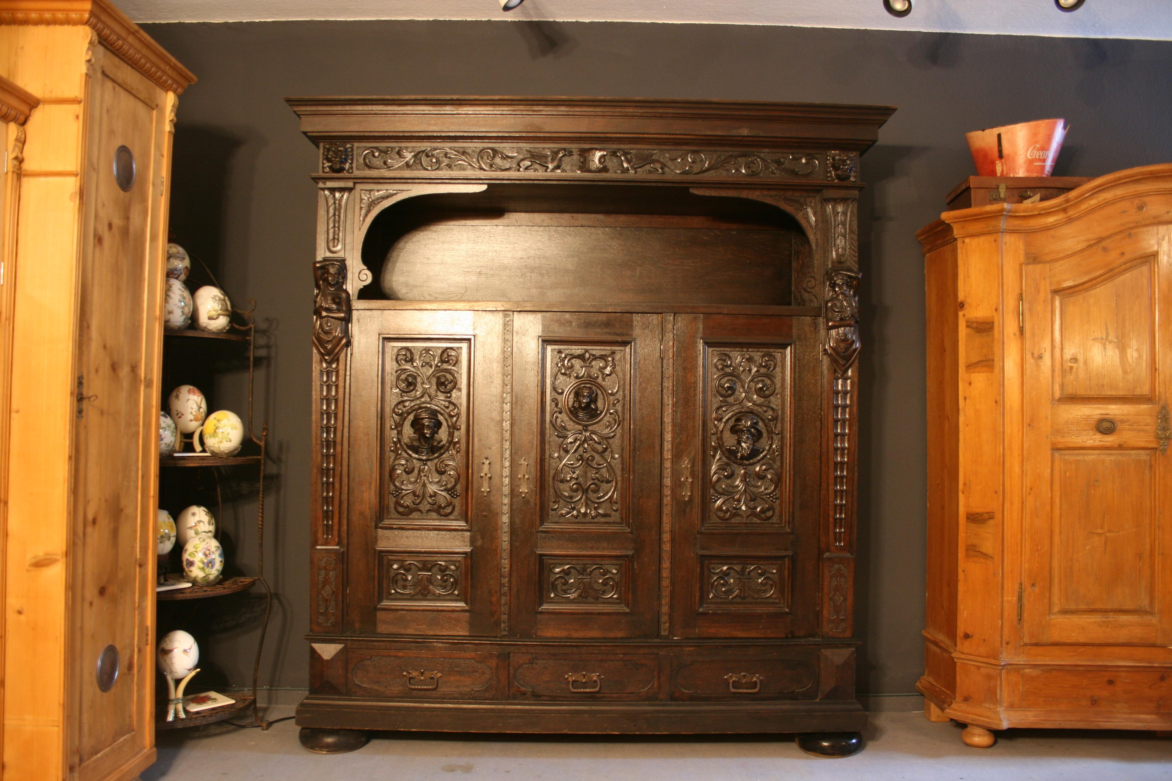 Other Large Antique German Historicism Oak Cupboard, circa 1880