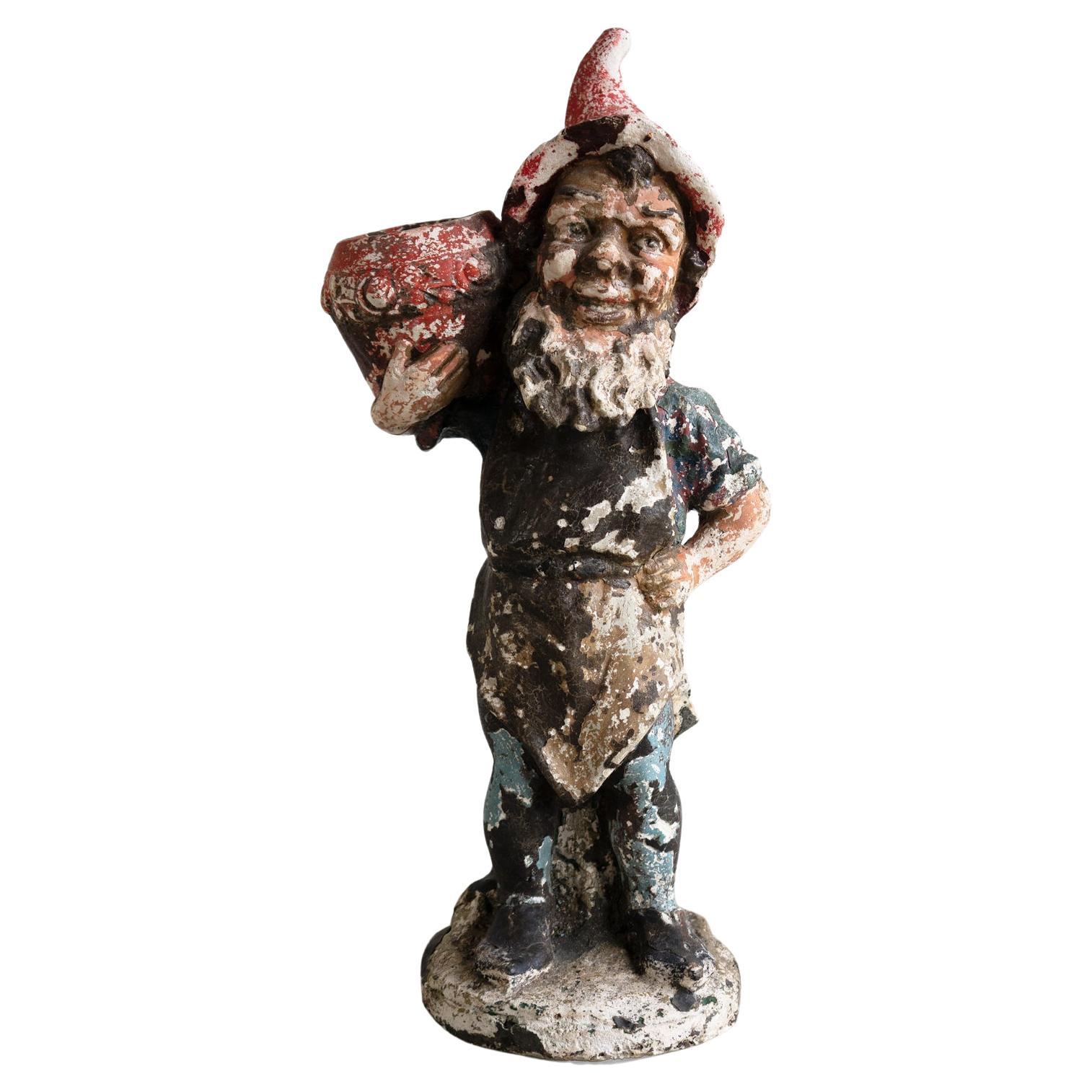 Large Antique German Painted Garden Gnome Figure, C. 1920s For Sale