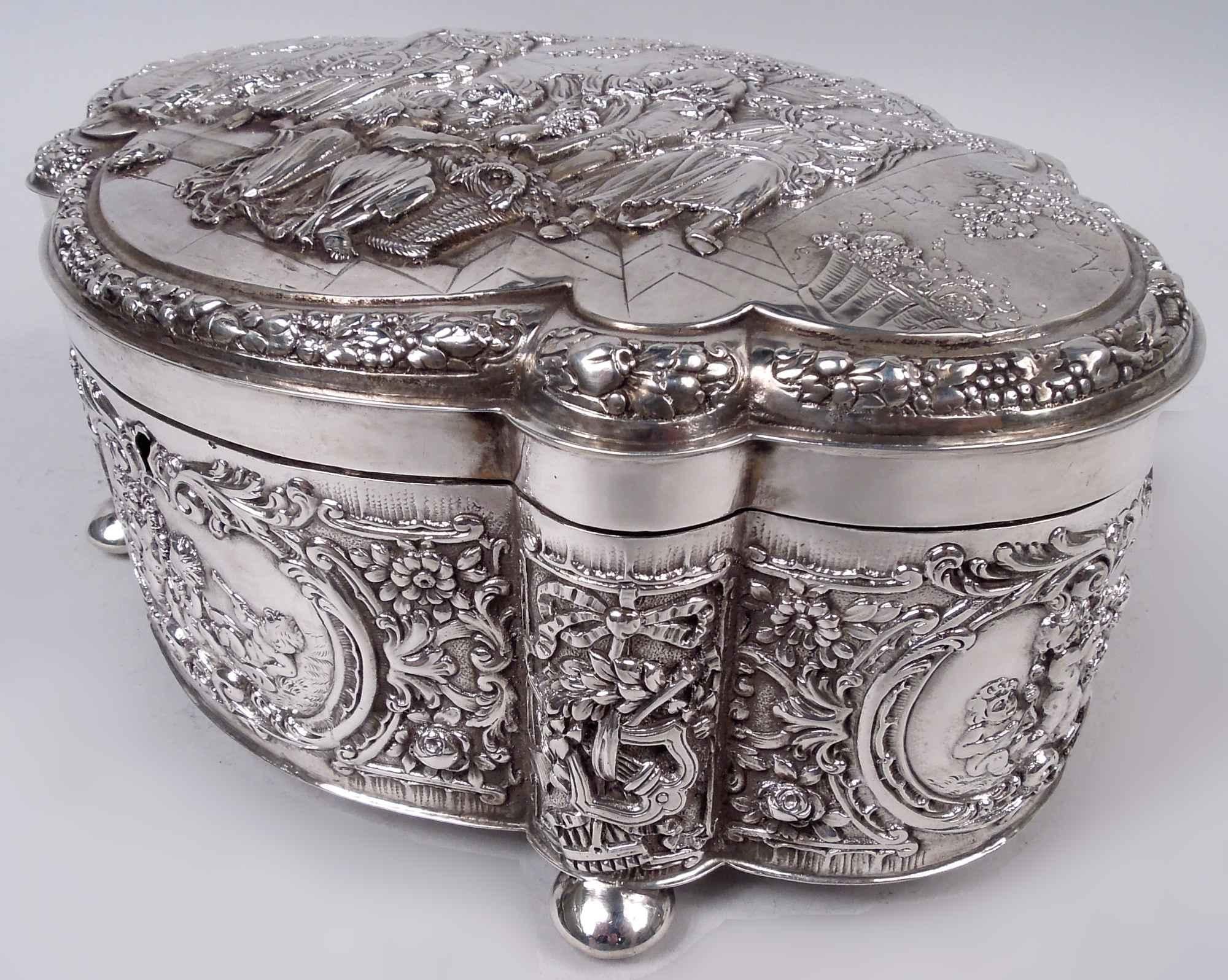 Rococo Revival Large Antique German Rococo Classical Sterling Silver Box For Sale
