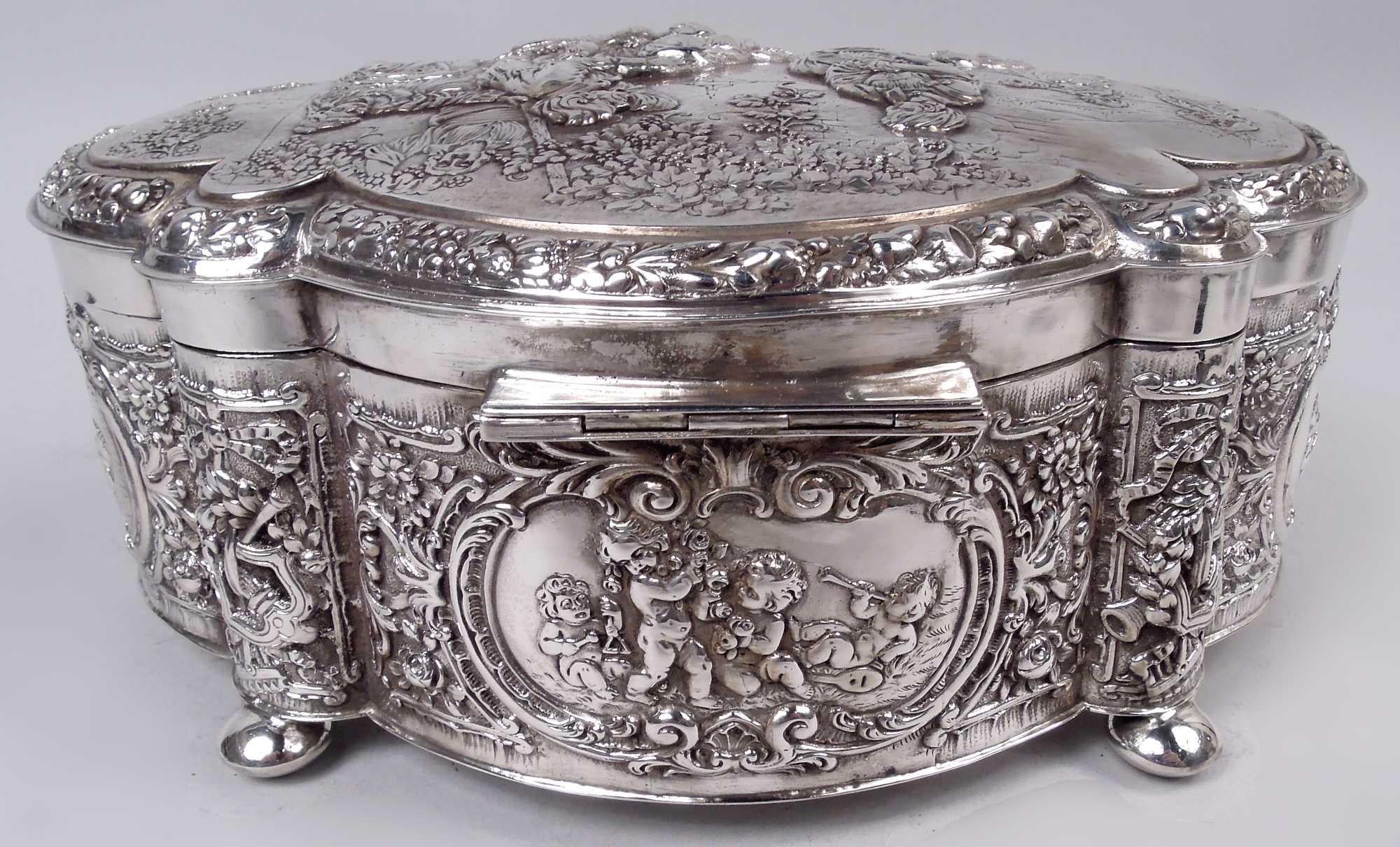 20th Century Large Antique German Rococo Classical Sterling Silver Box For Sale