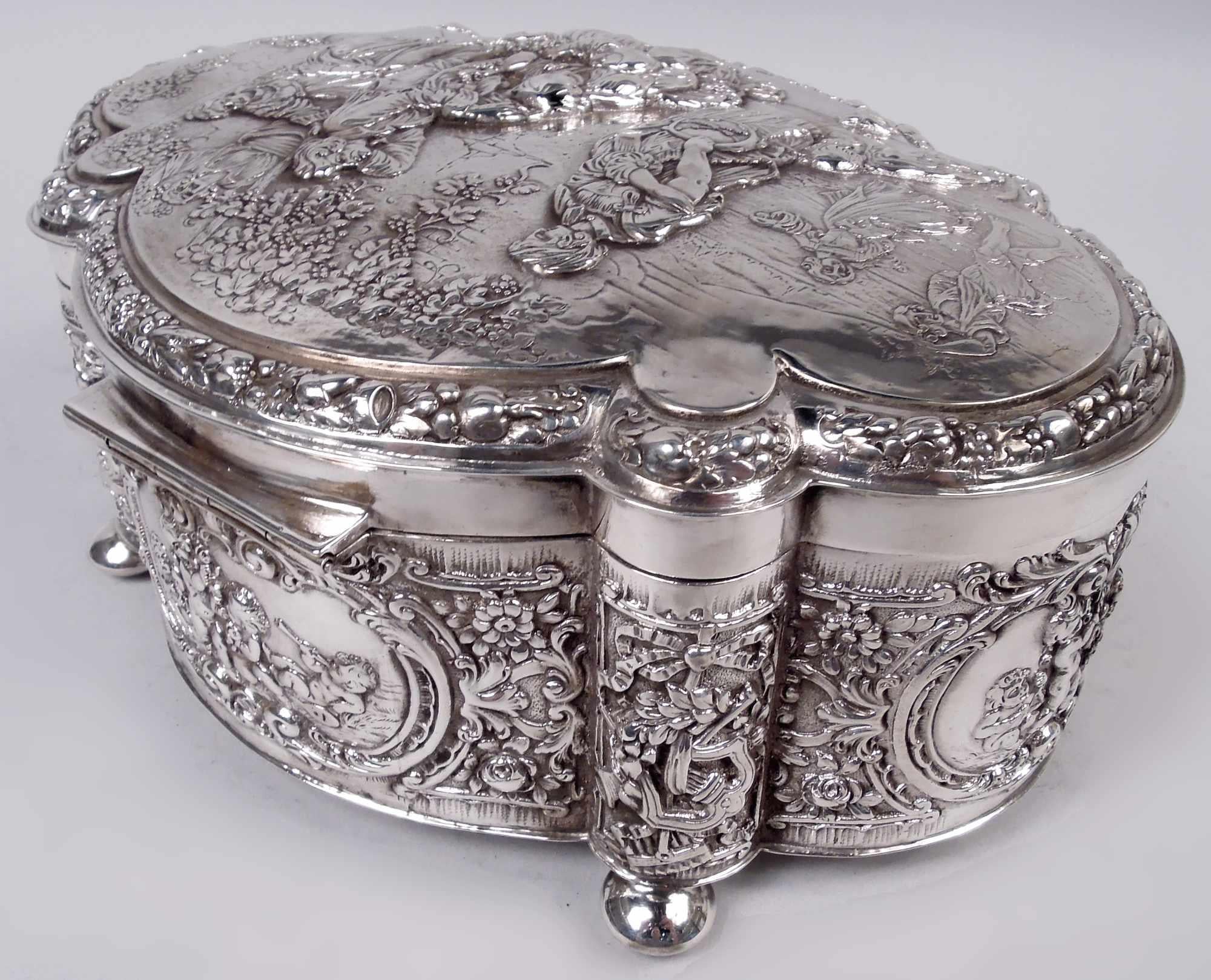 Large Antique German Rococo Classical Sterling Silver Box For Sale 1