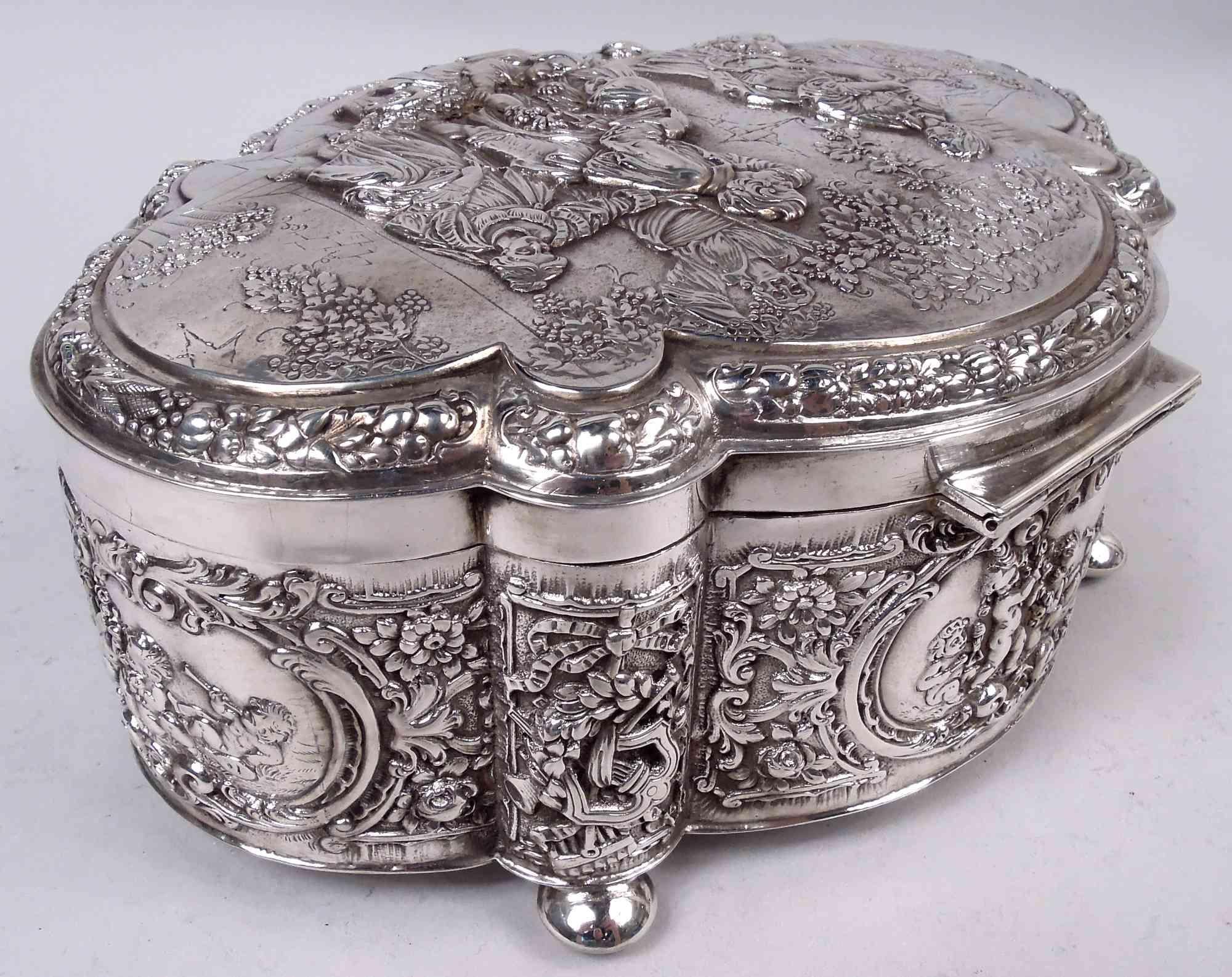 Large Antique German Rococo Classical Sterling Silver Box For Sale 2