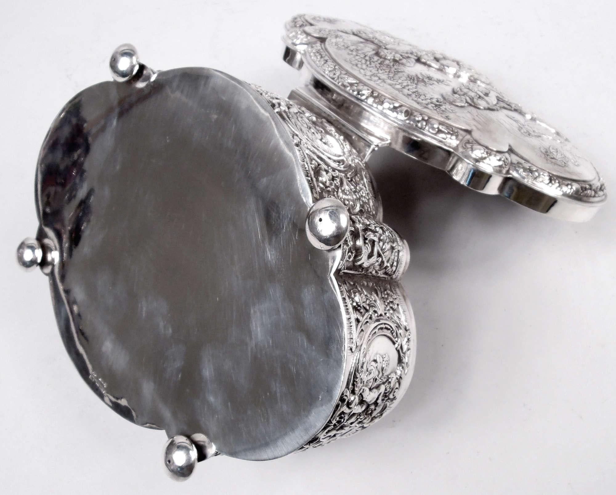 Large Antique German Rococo Classical Sterling Silver Box For Sale 4
