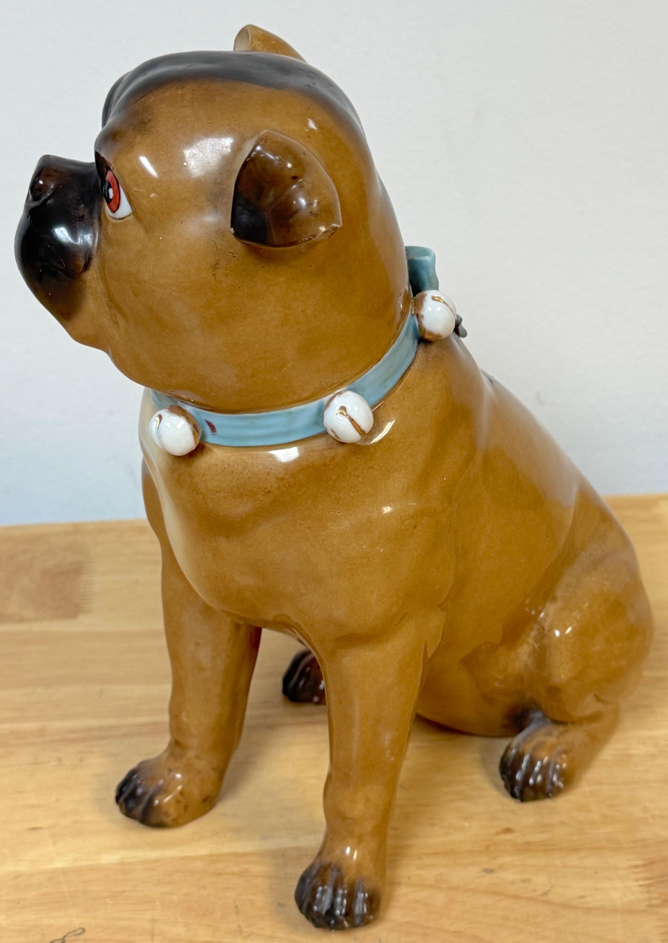 Large Antique German Seated Pug Dog Attributed to Dresden en venta 3