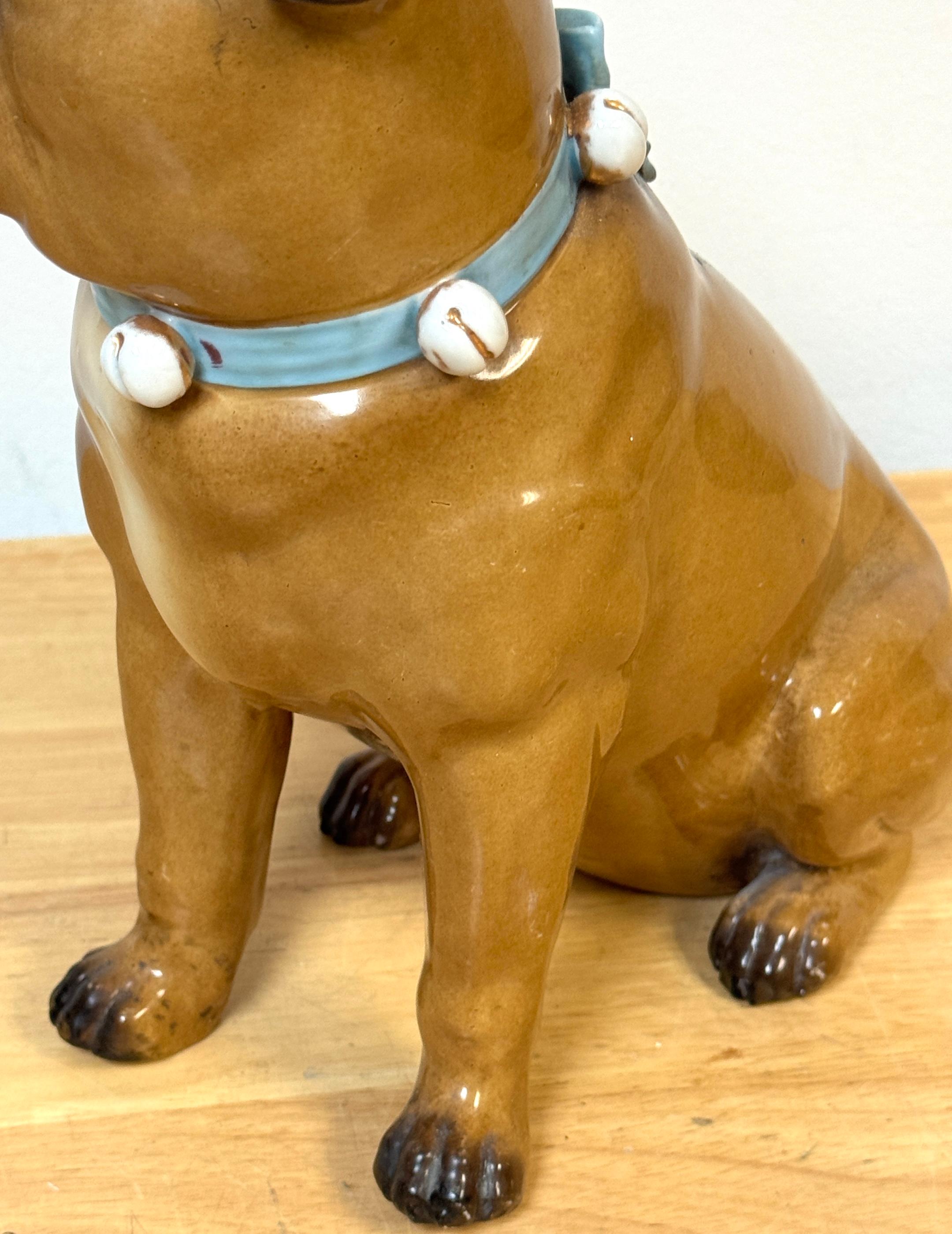 Large Antique German Seated Pug Dog Attributed to Dresden en venta 5