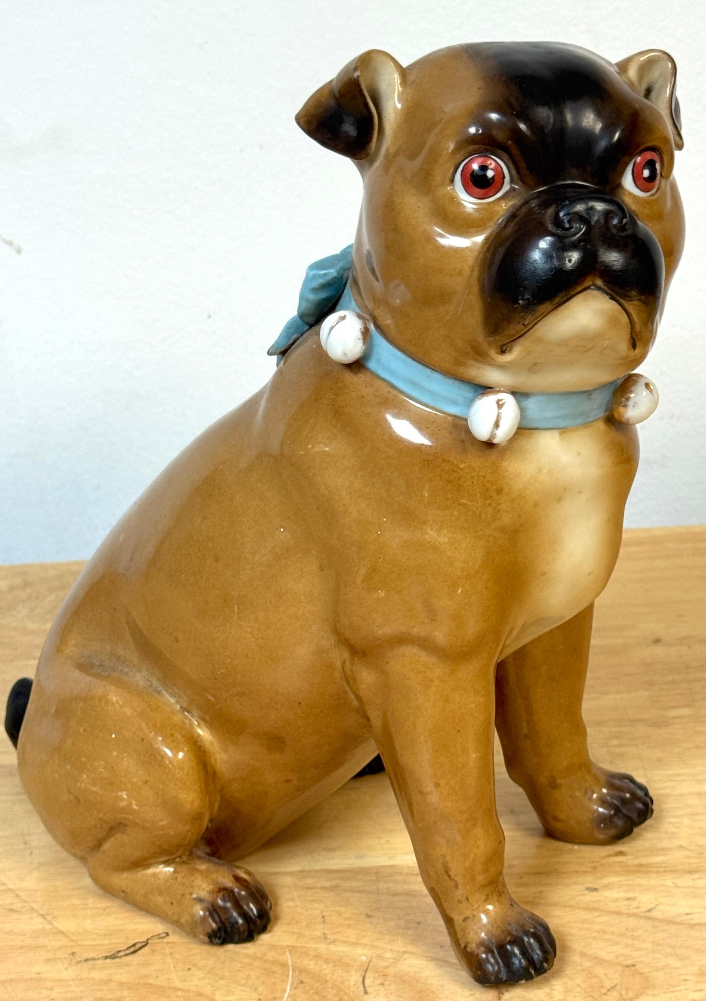 Large 19th-Century German Porcelain Pug Dog, Attributed to Dresden

Description:

A finely modeled and richly expressive 19th-century German porcelain figure of a pug dog, attributed to the Dresden workshops, circa 1880. Standing 11 inches high and