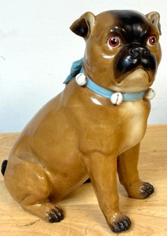 Large Antique German Seated Pug Dog Attributed to Dresden