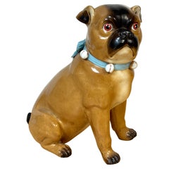 Large Antique German Seated Pug Dog Attributed to Dresden