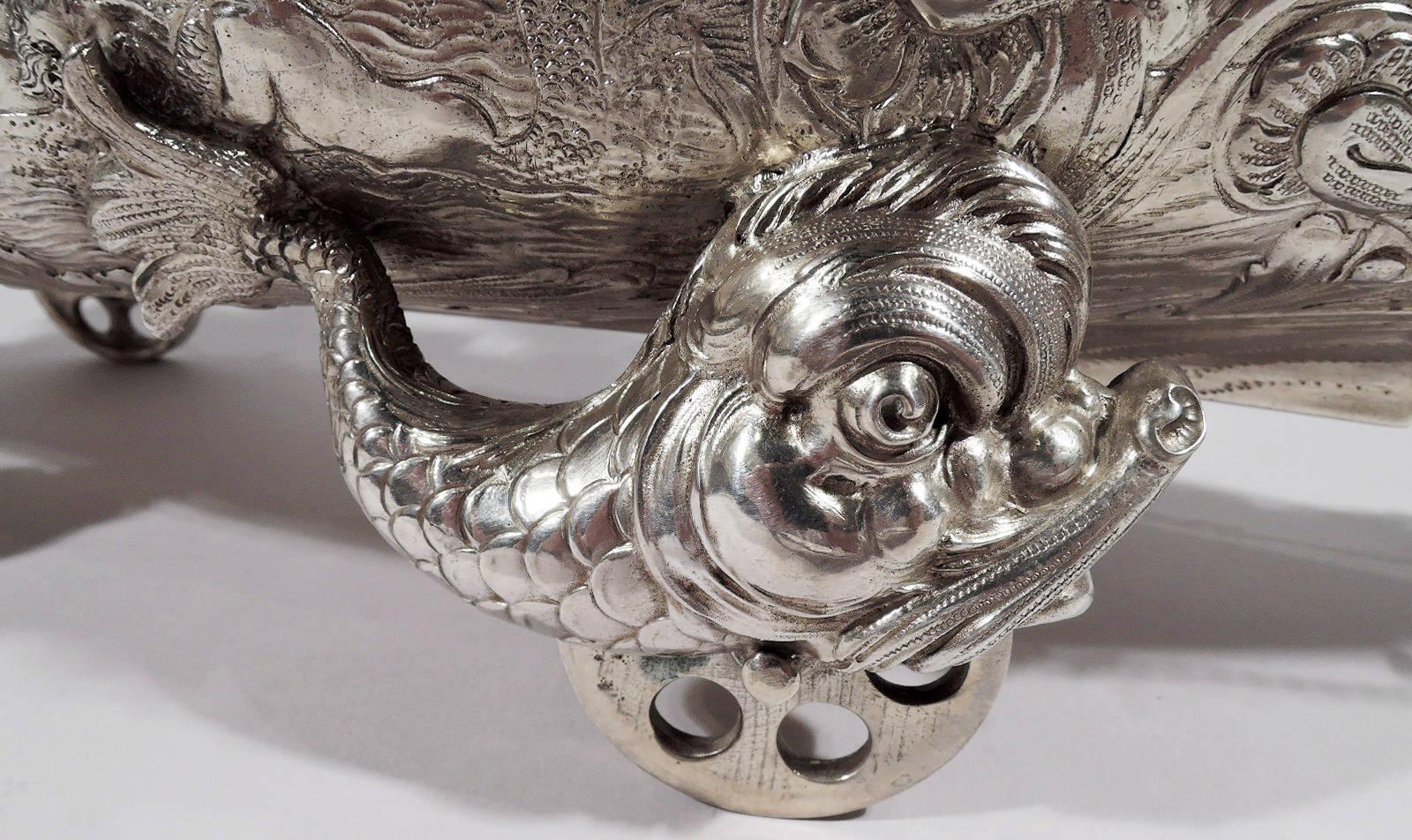 Argent Grand chariot à vin Nef allemand ancien à 3 mâts