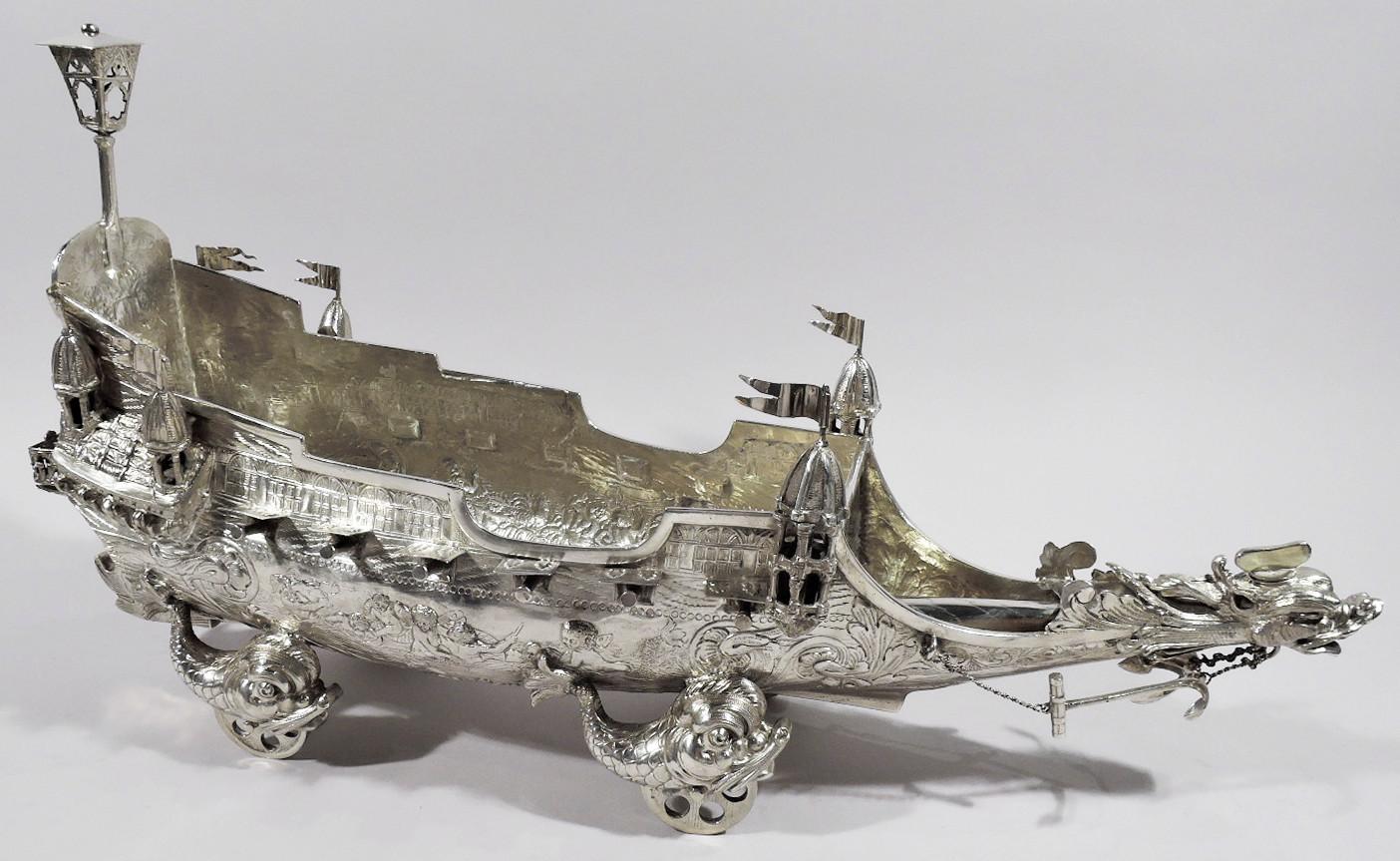 Grand chariot à vin Nef allemand ancien à 3 mâts 1