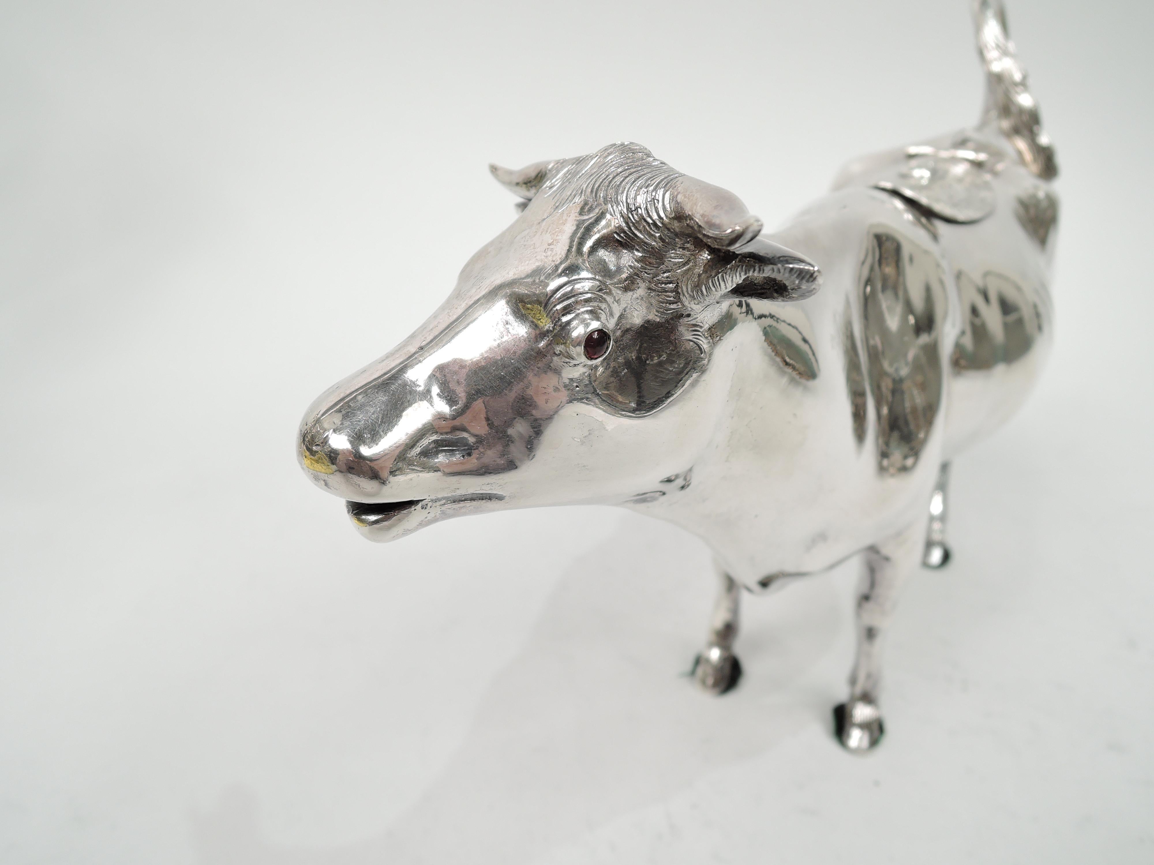 Großer antiker deutscher, Bountiful Bessie-Kuh-Cremeschale aus Silber (Edwardian) im Angebot