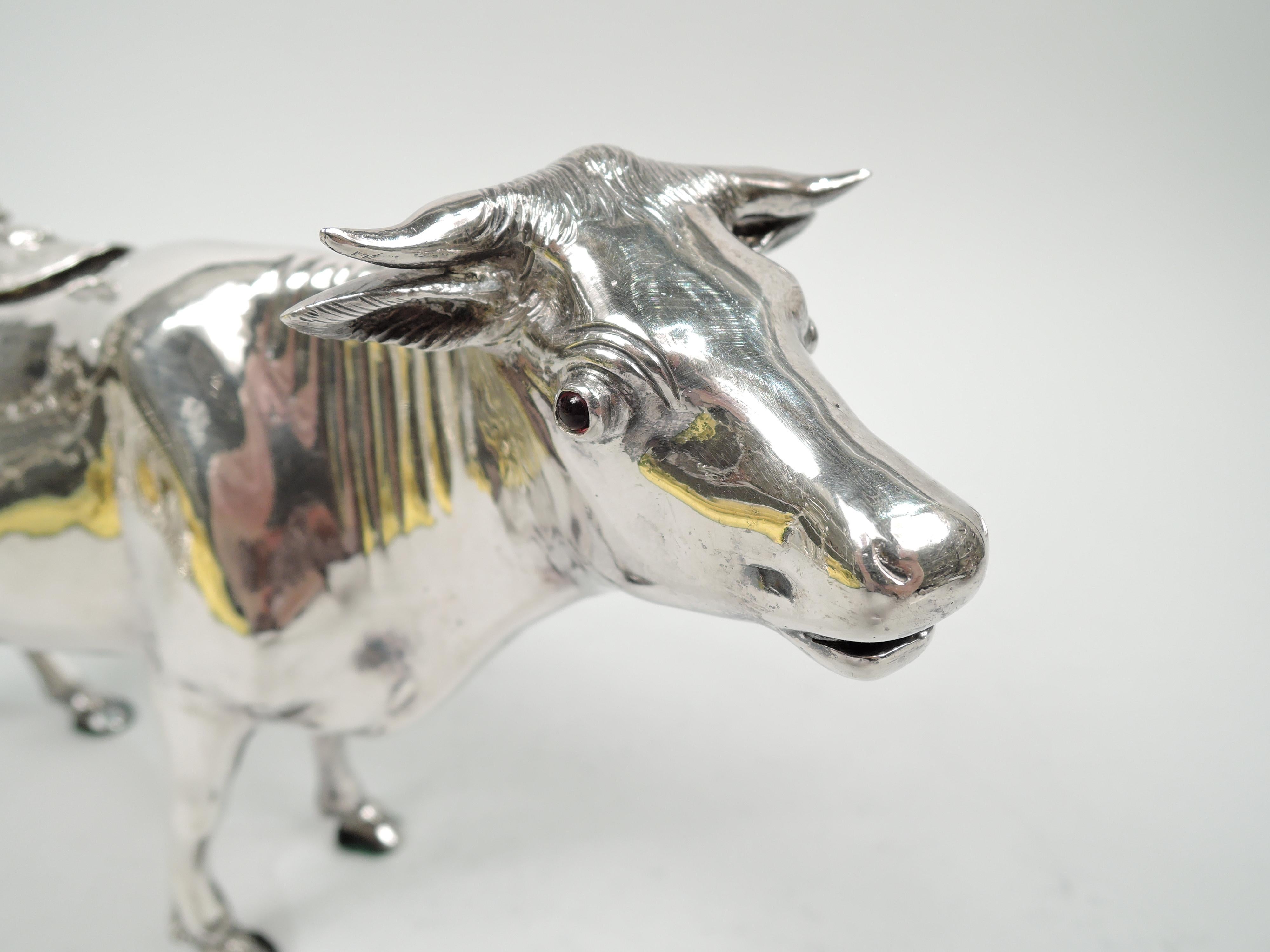 Large Antique German Silver Bountiful Bessie Cow Creamer In Good Condition For Sale In New York, NY