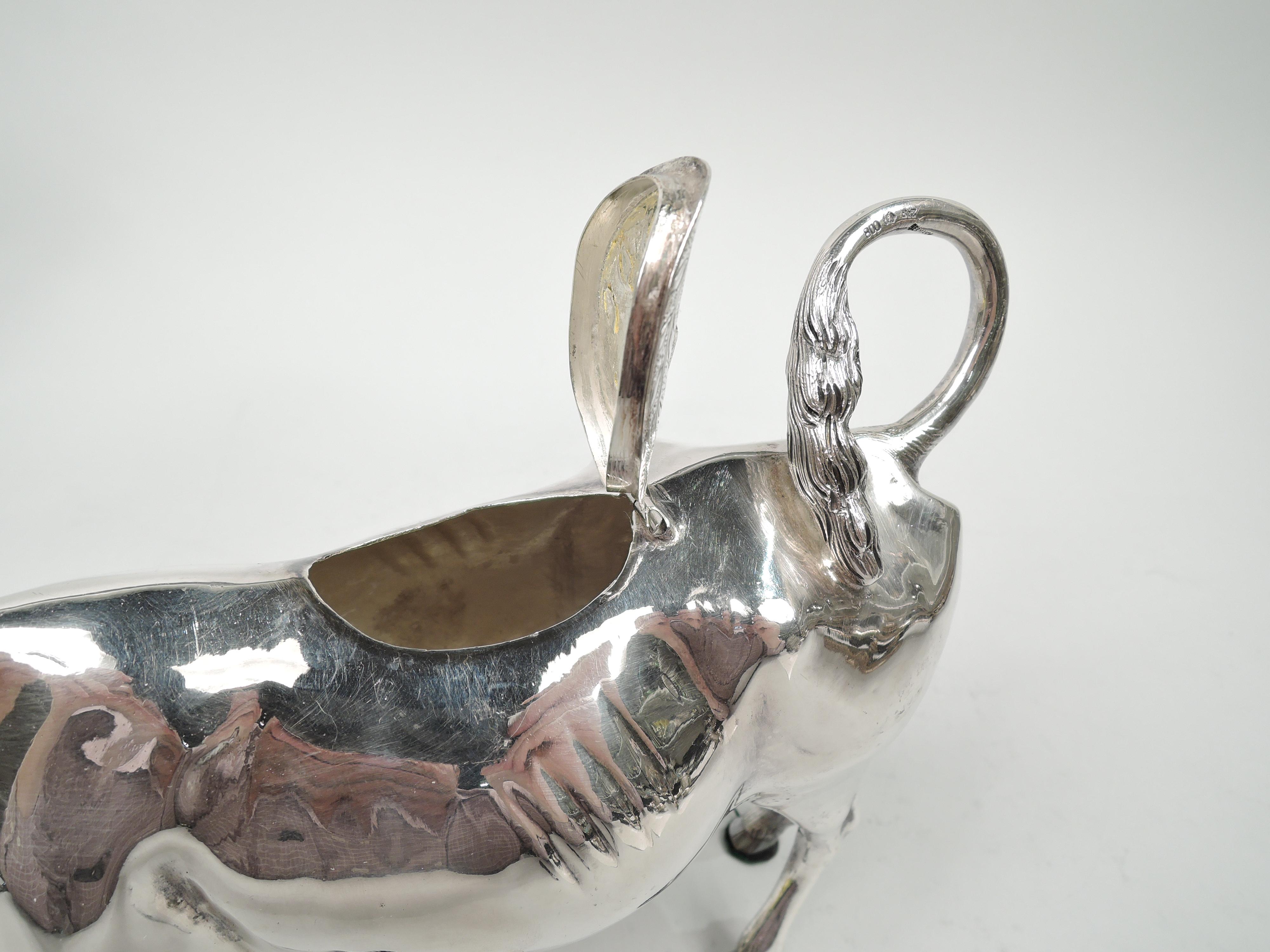 20th Century Large Antique German Silver Bountiful Bessie Cow Creamer For Sale