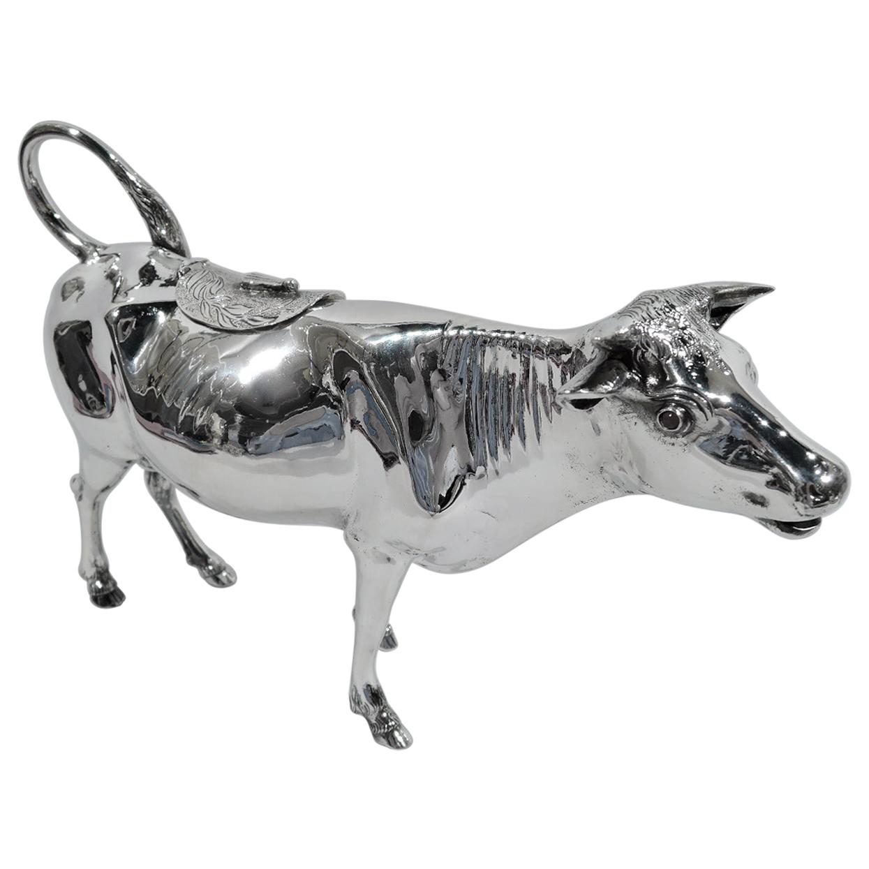 Large Antique German Silver Cow Creamer