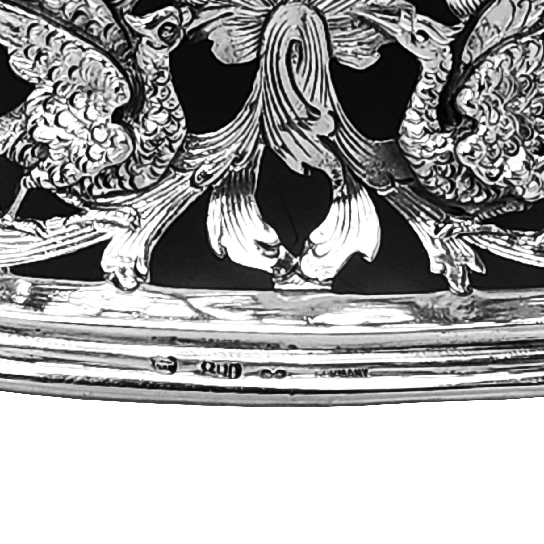 Large Antique German Silver & Glass Centrepiece Dish c. 1890 For Sale 6