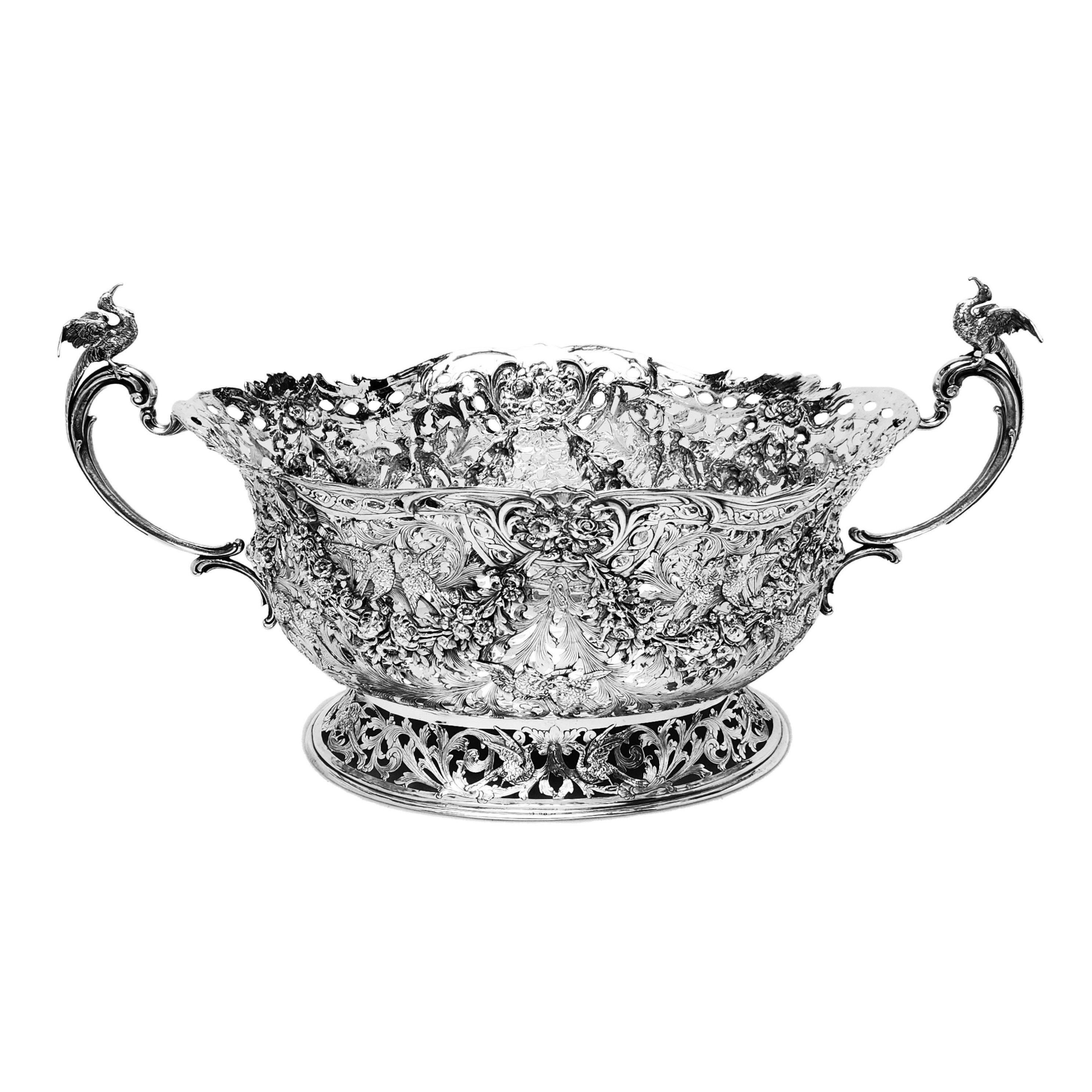 Large Antique German Silver & Glass Centrepiece Dish c. 1890 In Good Condition For Sale In London, GB