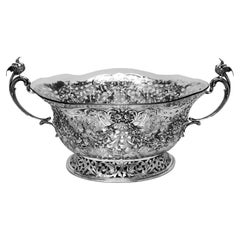 Gran centro de mesa alemán antiguo de plata y cristal c. 1890