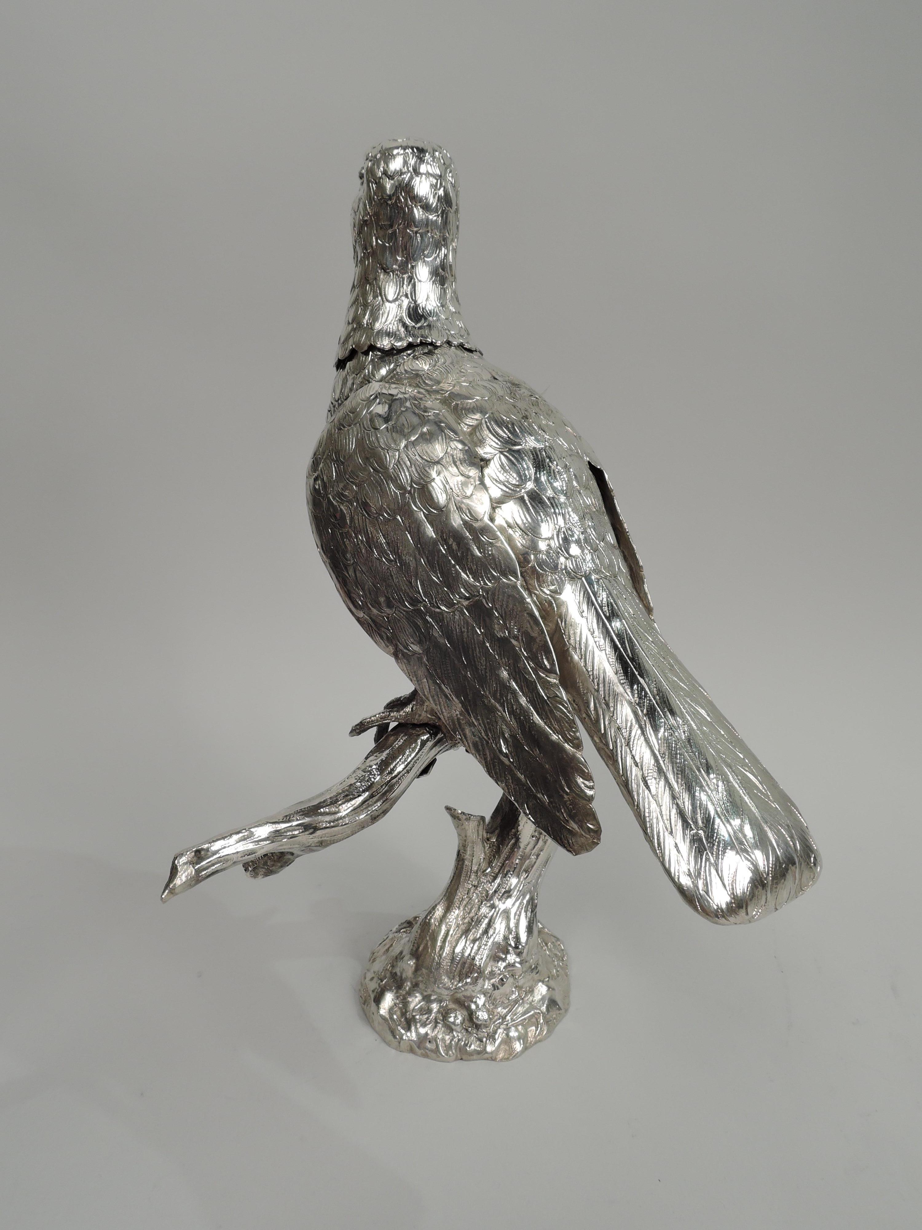 Victorian Large Antique German Silver Perched Bird Spice Box For Sale
