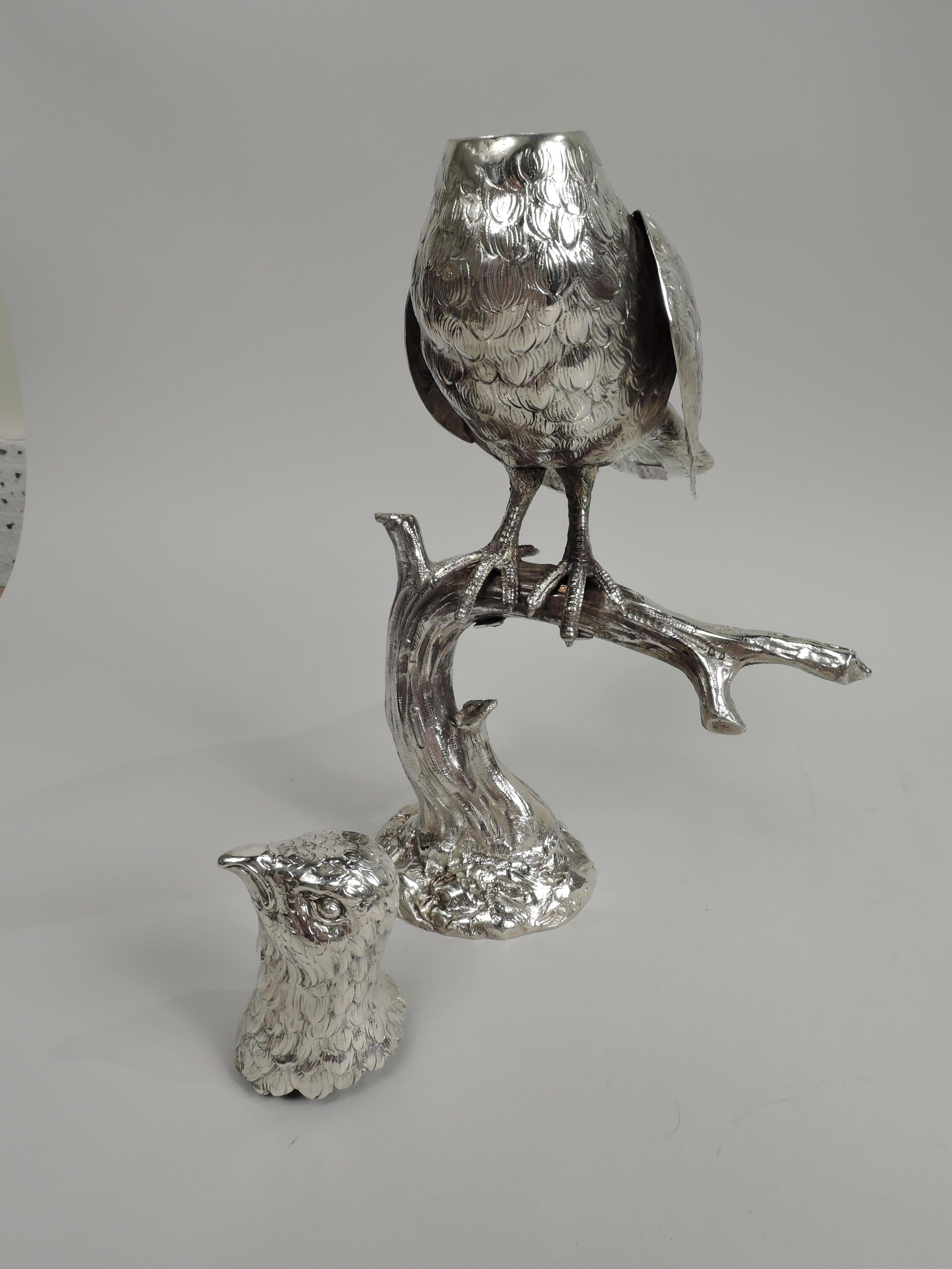 Large Antique German Silver Perched Bird Spice Box In Good Condition For Sale In New York, NY
