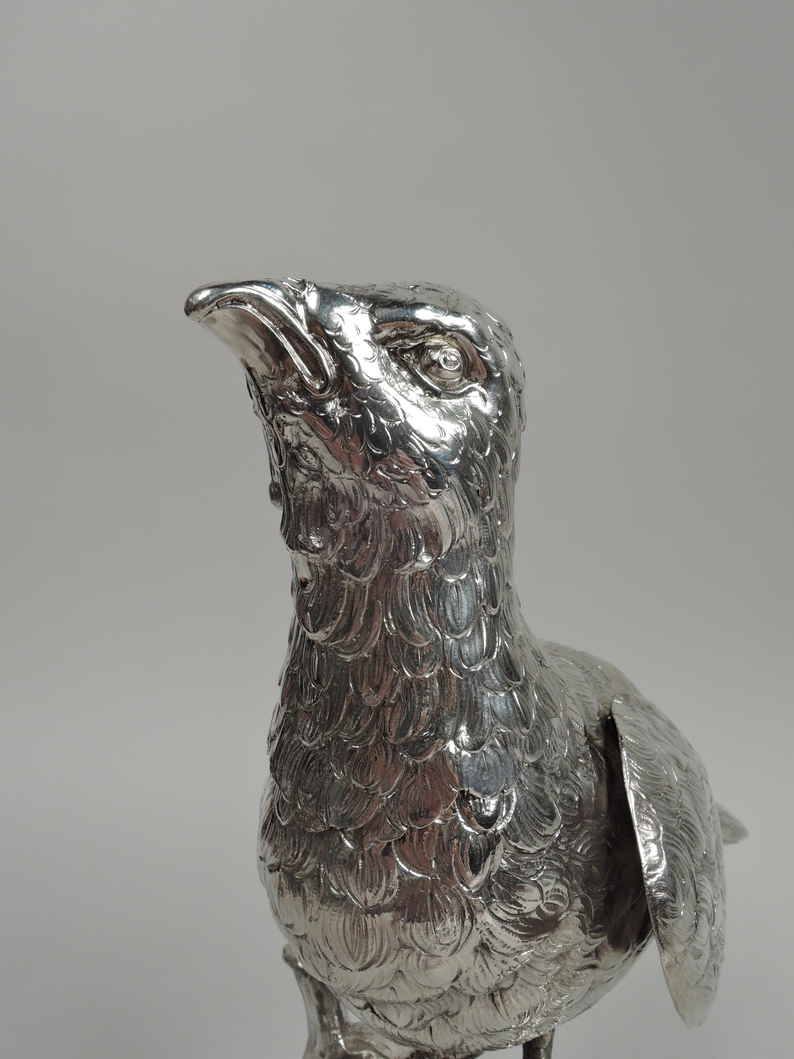 19th Century Large Antique German Silver Perched Bird Spice Box For Sale