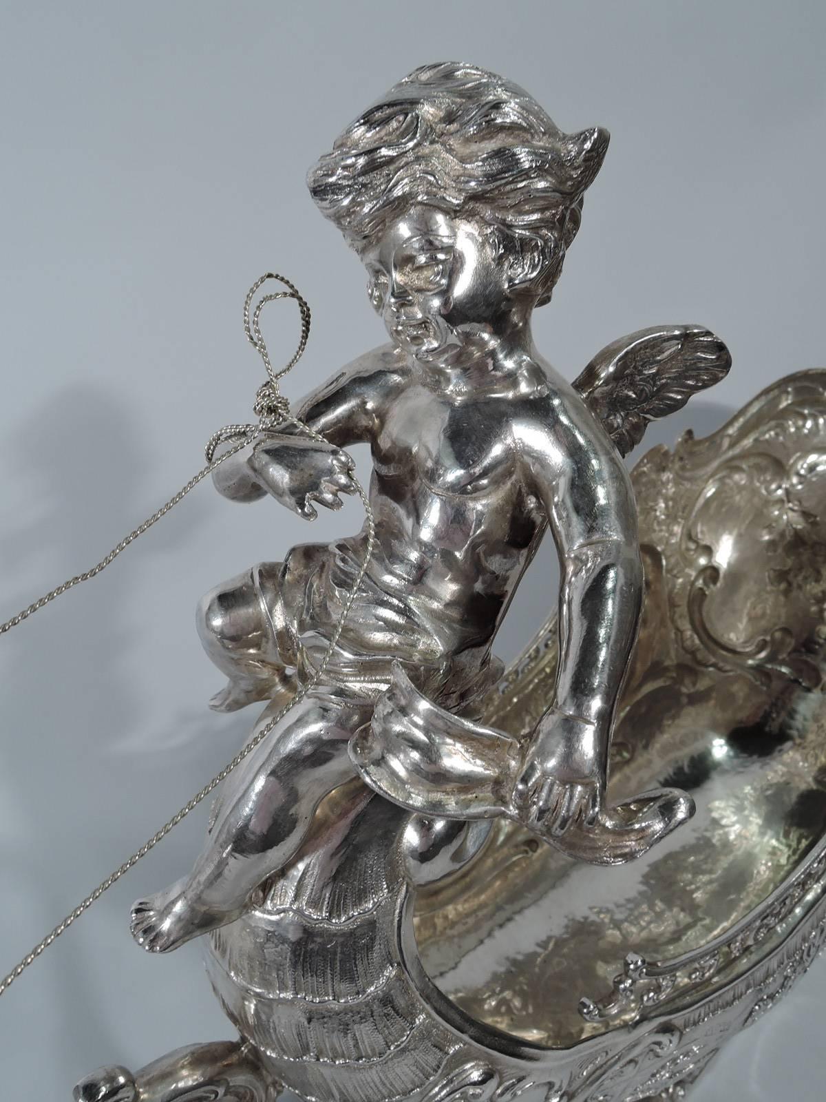 Large Antique German Silver Rococo Fantasy Centrepiece Sleigh 2