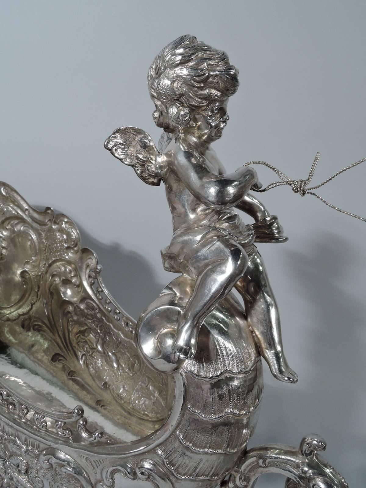 Large Antique German Silver Rococo Fantasy Centrepiece Sleigh 3